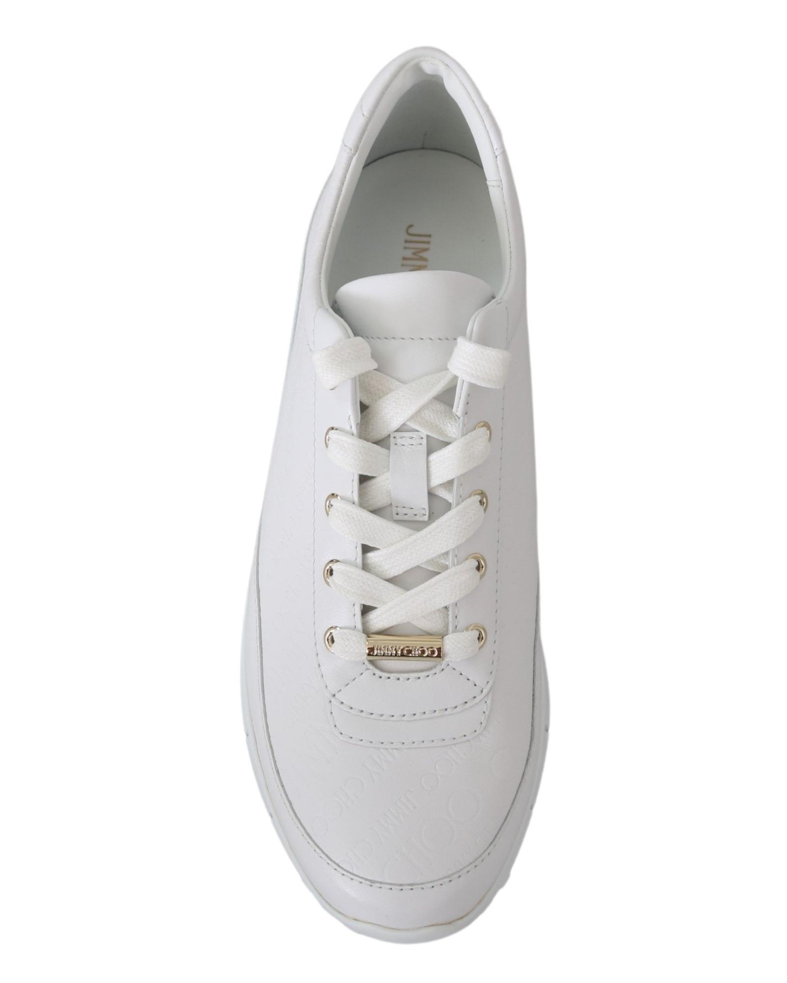 Pre-owned Jimmy Choo Leder-sneaker Mit Gepragtem Logo - Sneakers - White -size 34.5 In Weiss