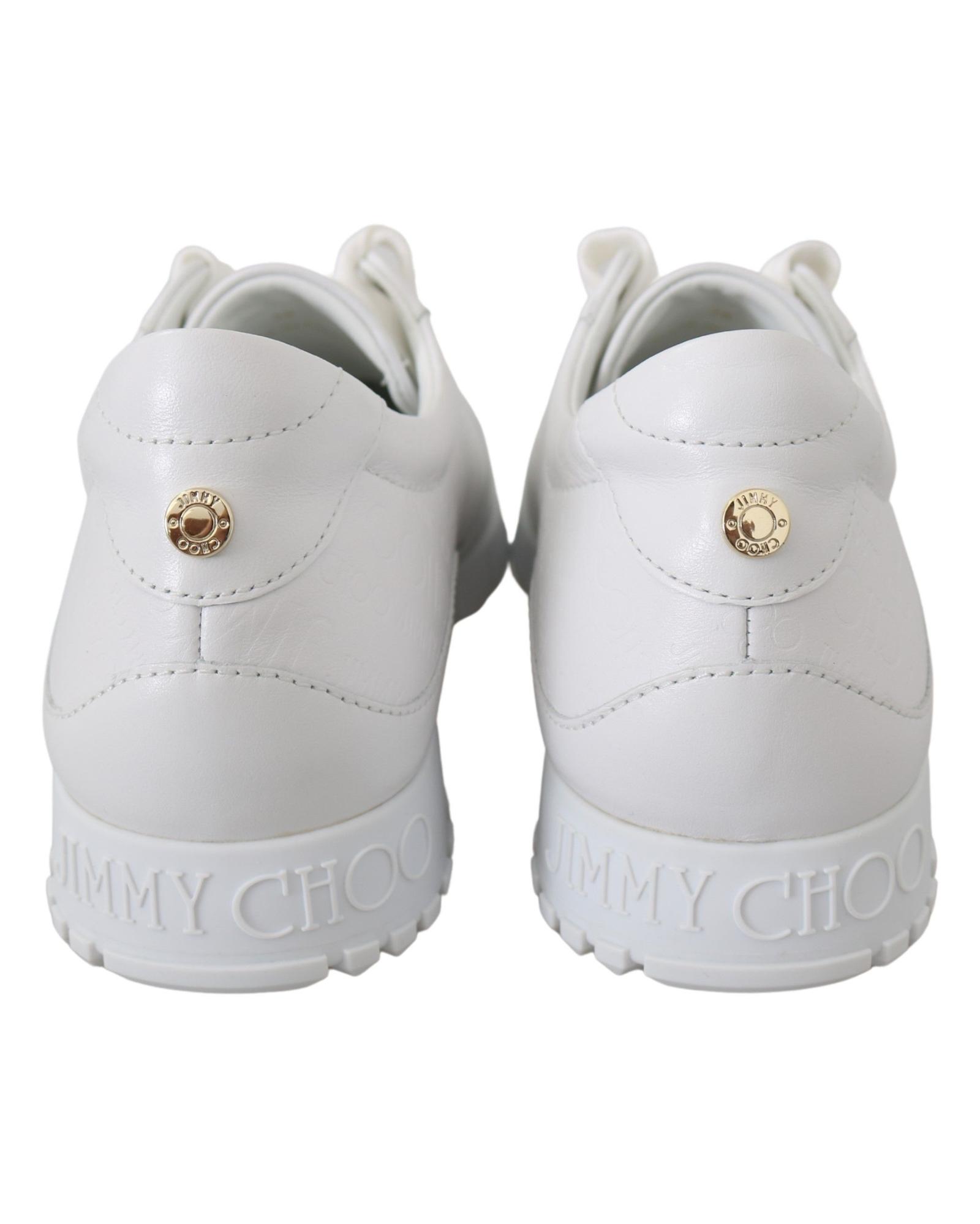 Pre-owned Jimmy Choo Leder-sneaker Mit Gepragtem Logo - Sneakers - White -size 34.5 In Weiss