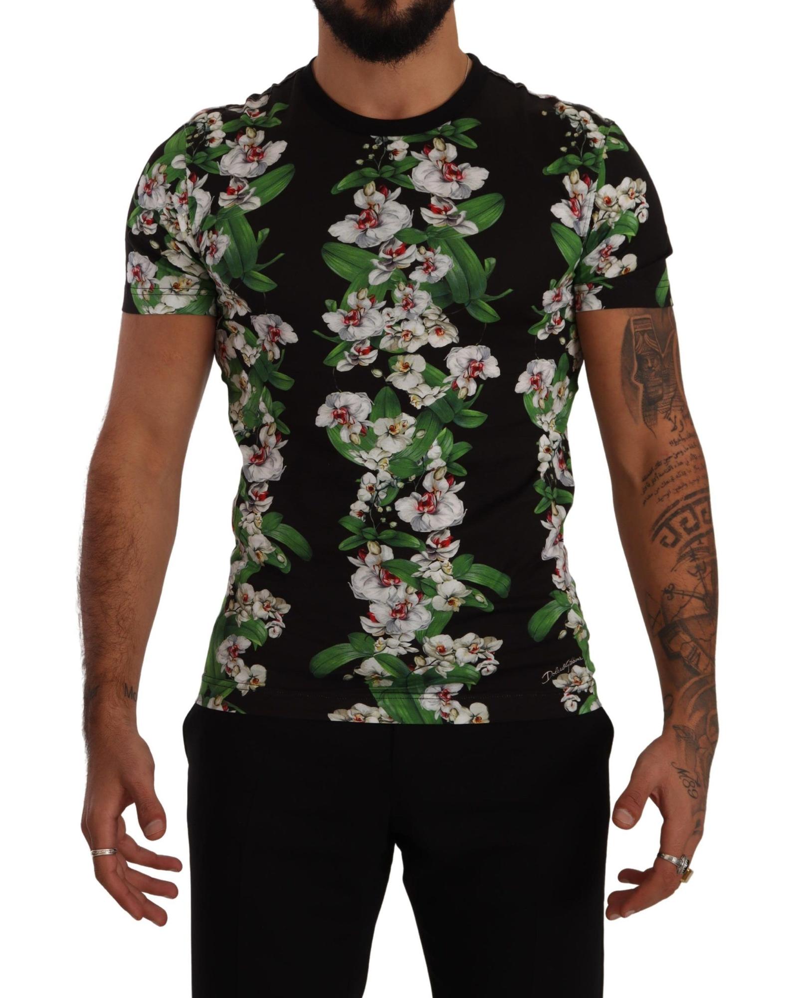 Pre-owned Dolce & Gabbana Floral Print Crewneck T-shirt In Schwarz