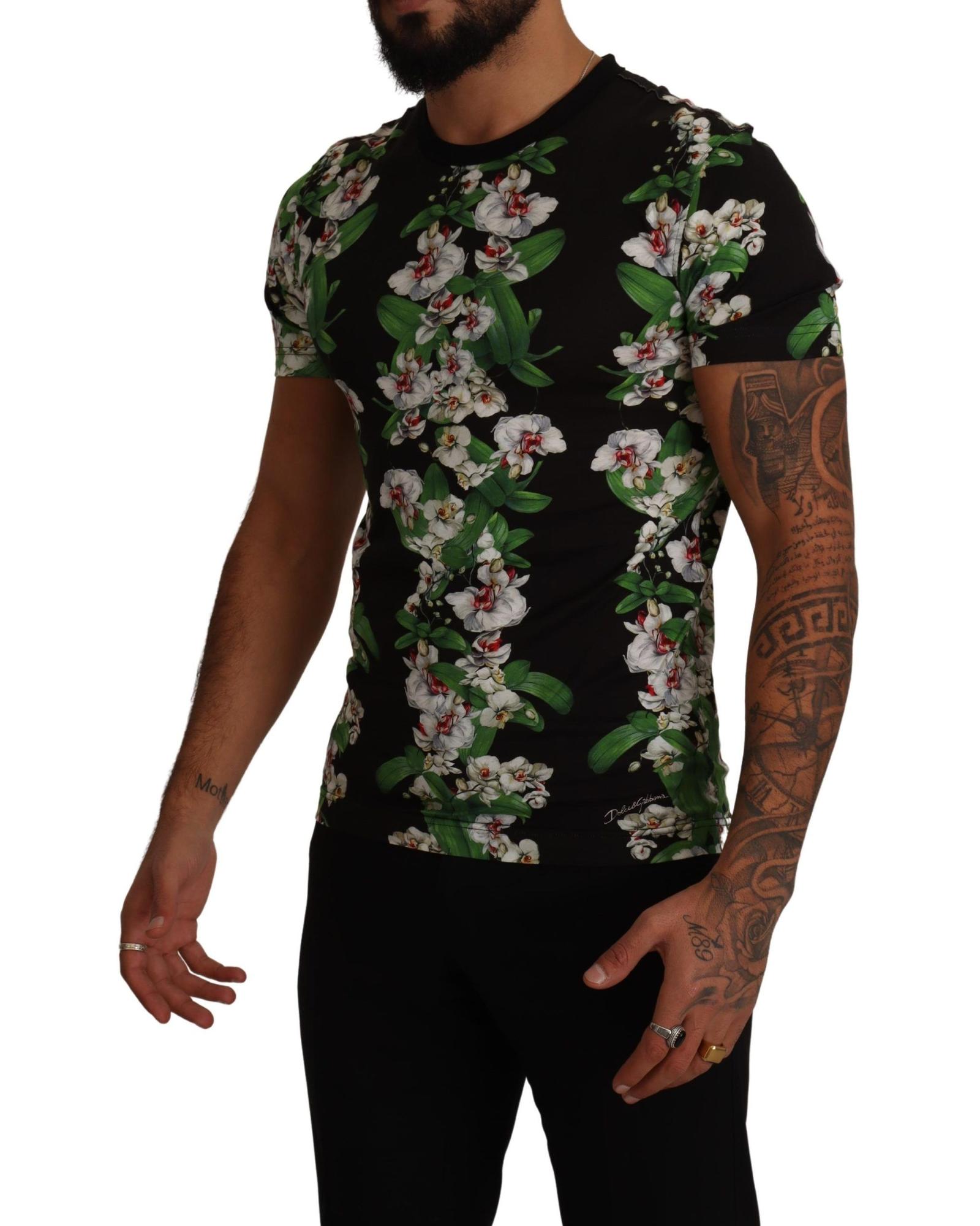 Pre-owned Dolce & Gabbana Floral Print Crewneck T-shirt In Schwarz