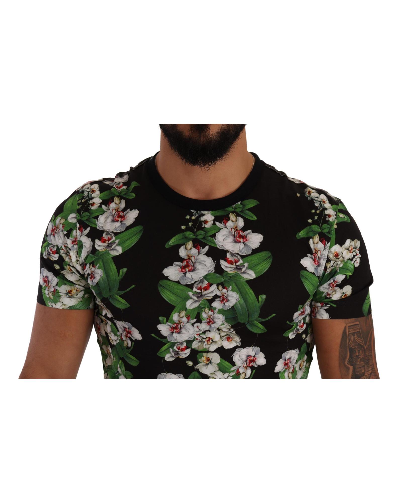 Pre-owned Dolce & Gabbana Floral Print Crewneck T-shirt In Schwarz