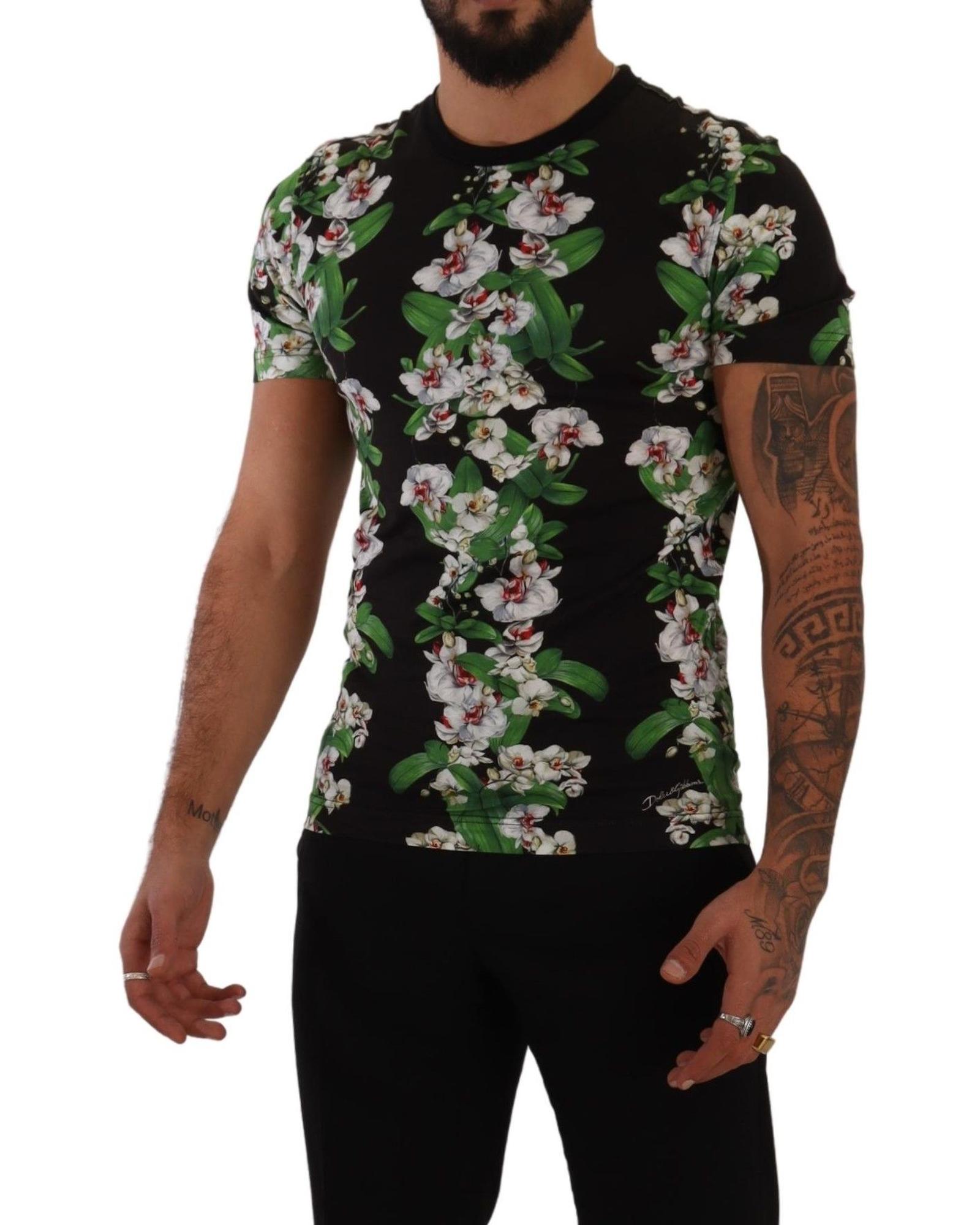 Pre-owned Dolce & Gabbana Floral Print Crewneck T-shirt In Schwarz