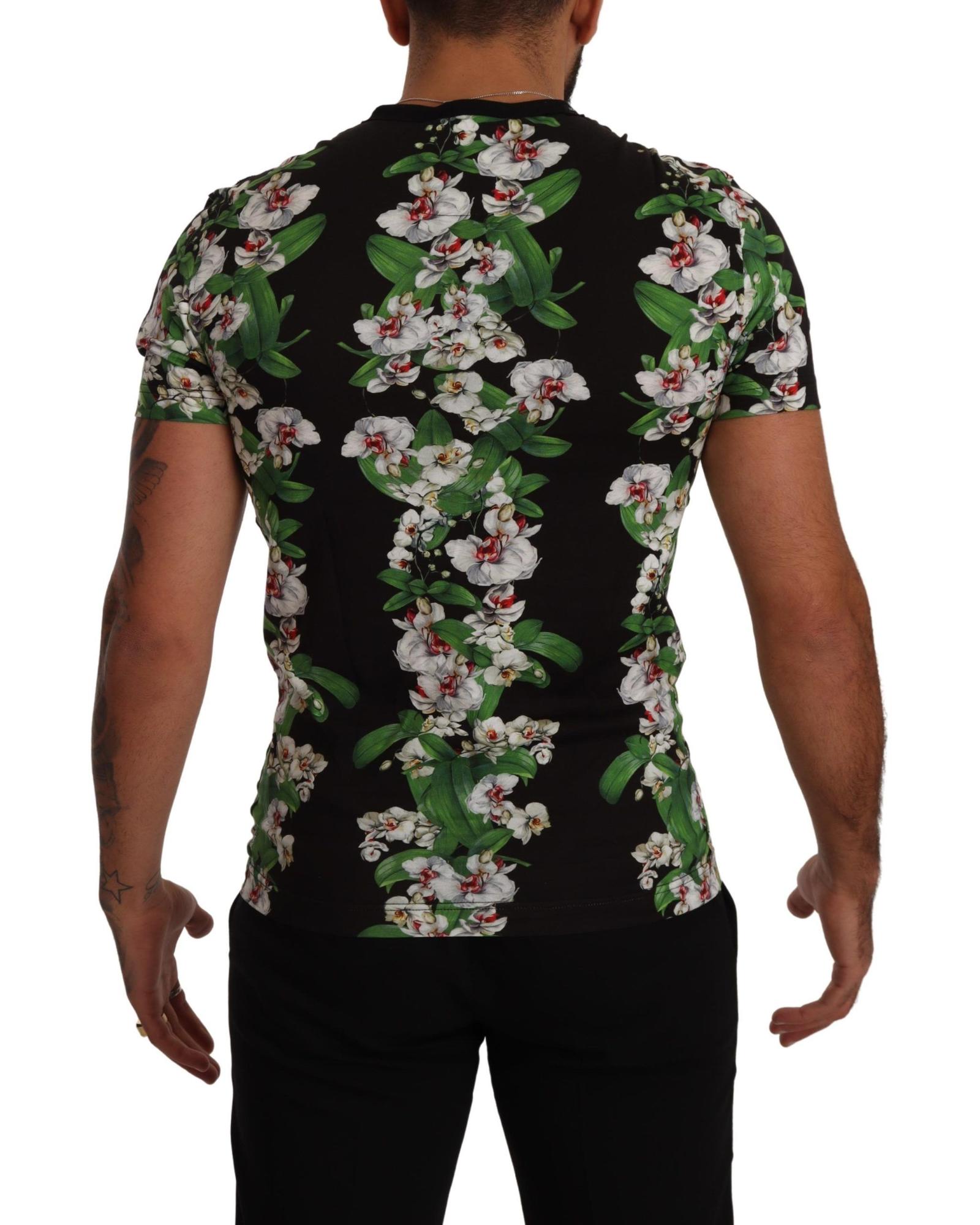 Pre-owned Dolce & Gabbana Floral Print Crewneck T-shirt In Schwarz