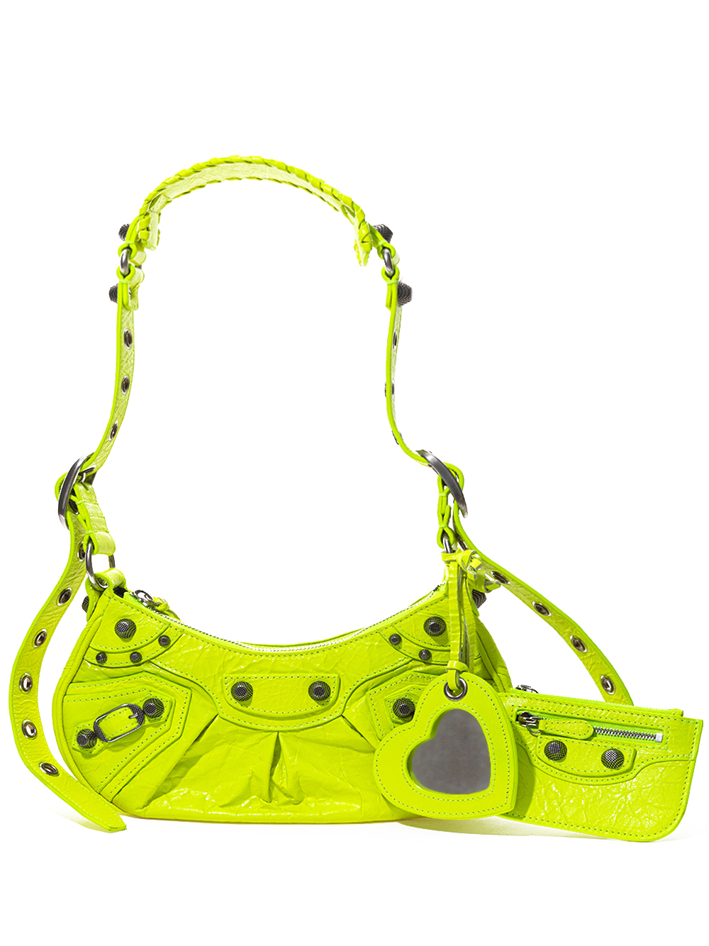 Neon  Leather Shoulder Bag with Detachable Mirror