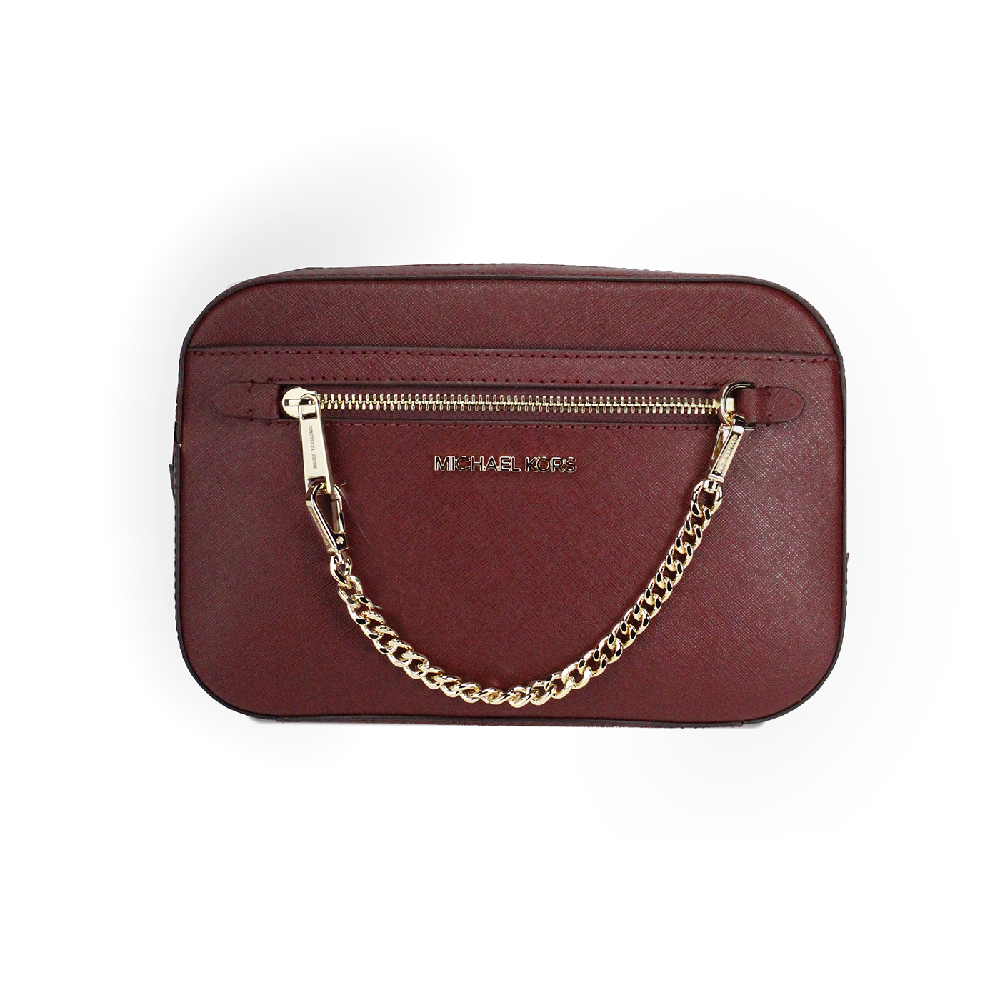 Large Leather Crossbody Bag with Chain Zipper Accent