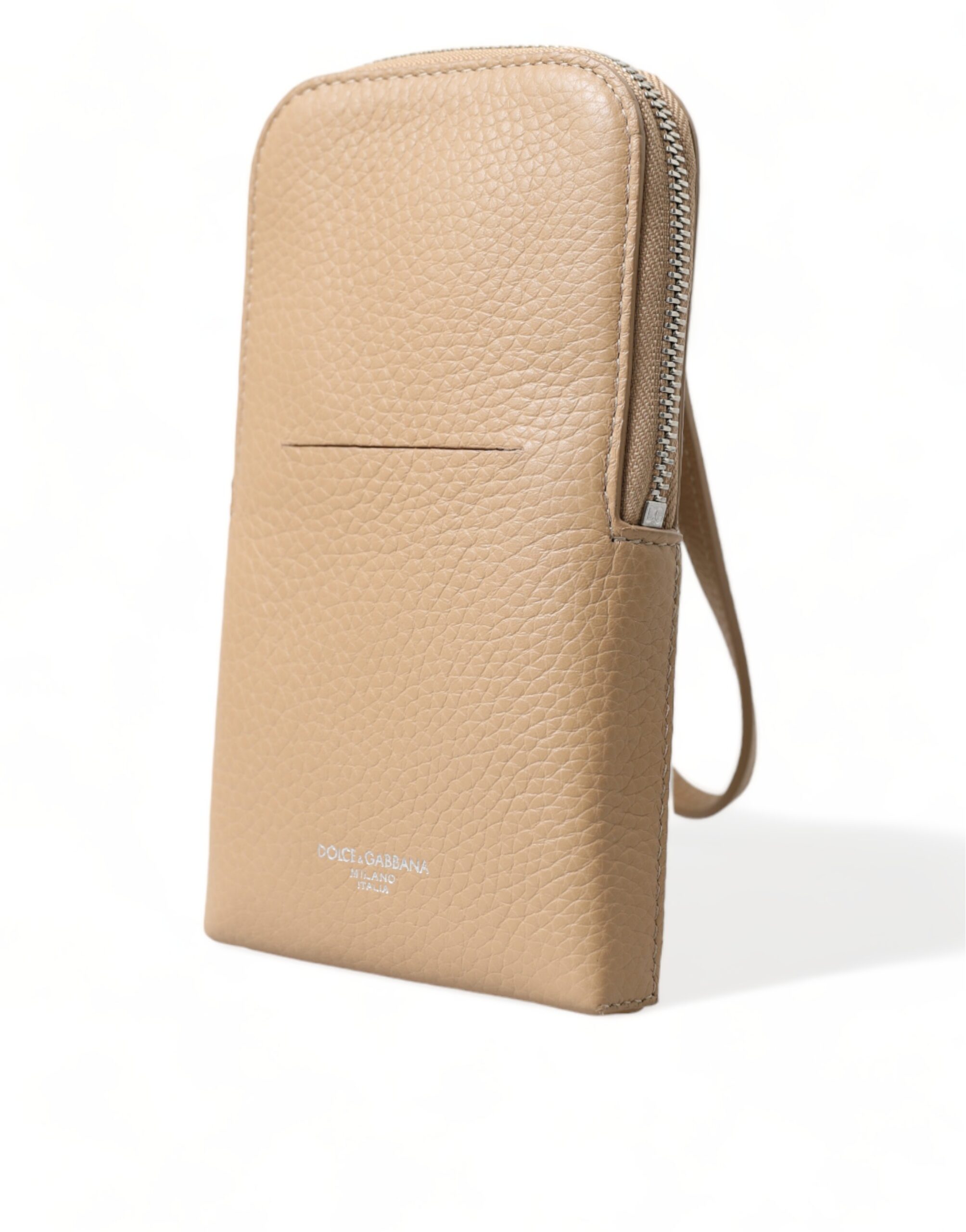Leather Crossbody Phone Bag with Zipper Closure and Logo Details