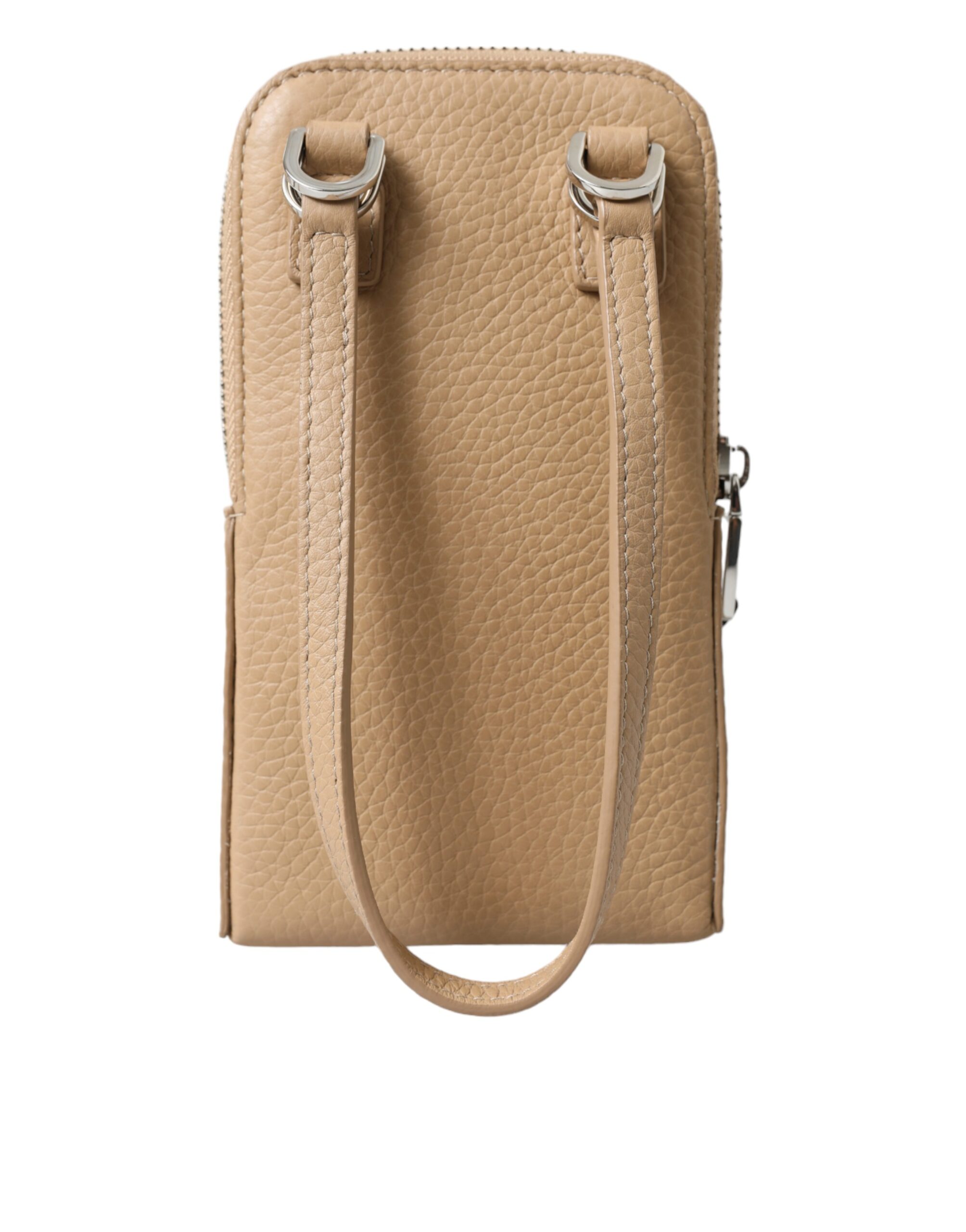 Leather Crossbody Phone Bag with Zipper Closure and Logo Details
