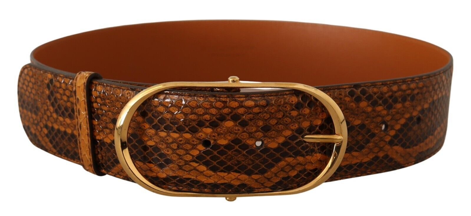 Exotic Leather Gold Oval Buckle Belt