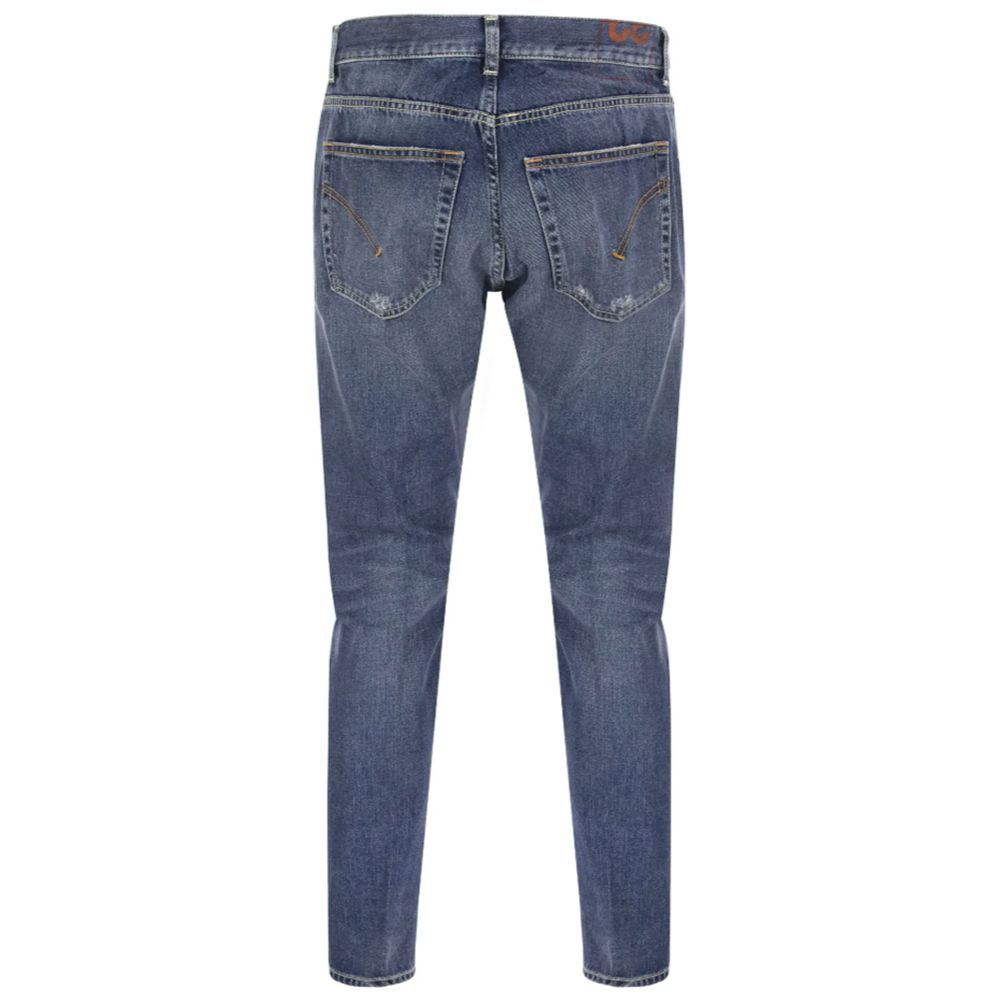 Washed  Cotton Five-Pocket Jeans with Tears and Wear