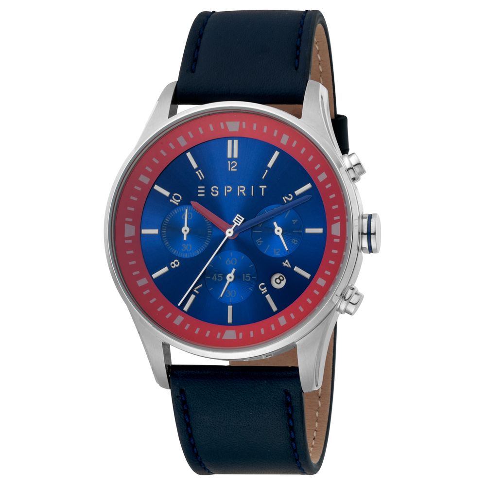 Chronograph Analog Watch with Blue Leather Strap