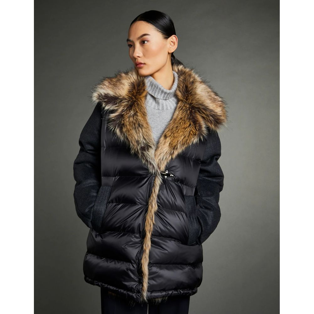 Ultra Light Quilted Down Jacket with Faux Fur Lapels