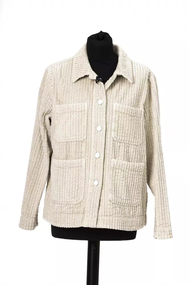 Pre-owned Jacob Cohen Women's Wide Ribbed Jacket With Logoed Button Closure In White