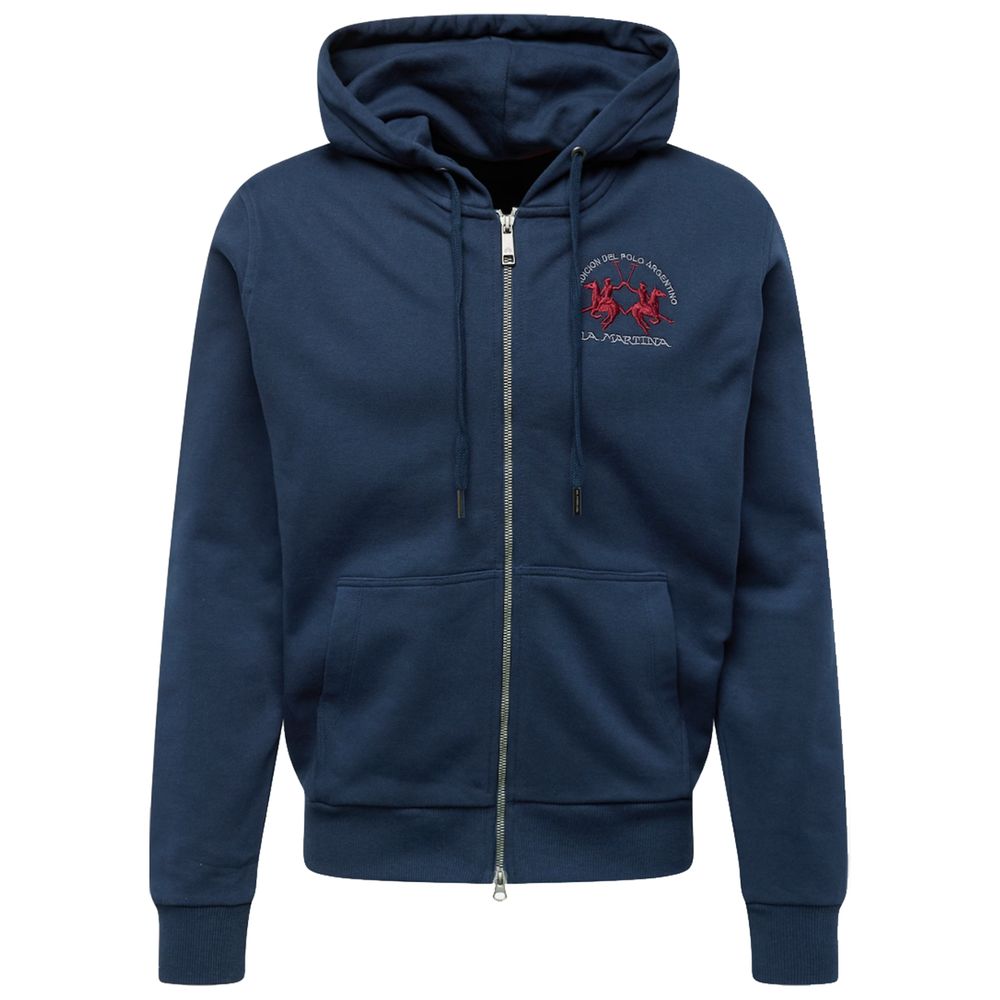 Hooded Full Zip Cotton Sweatshirt with Logo Embroidery