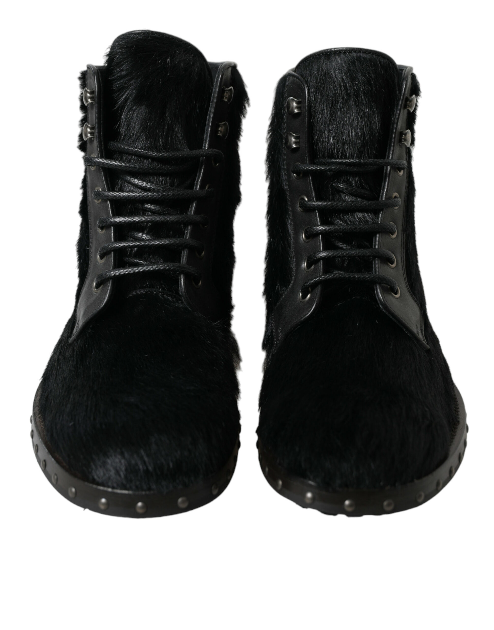 Leather Mid Calf Lace-up Boots with Rubber Sole