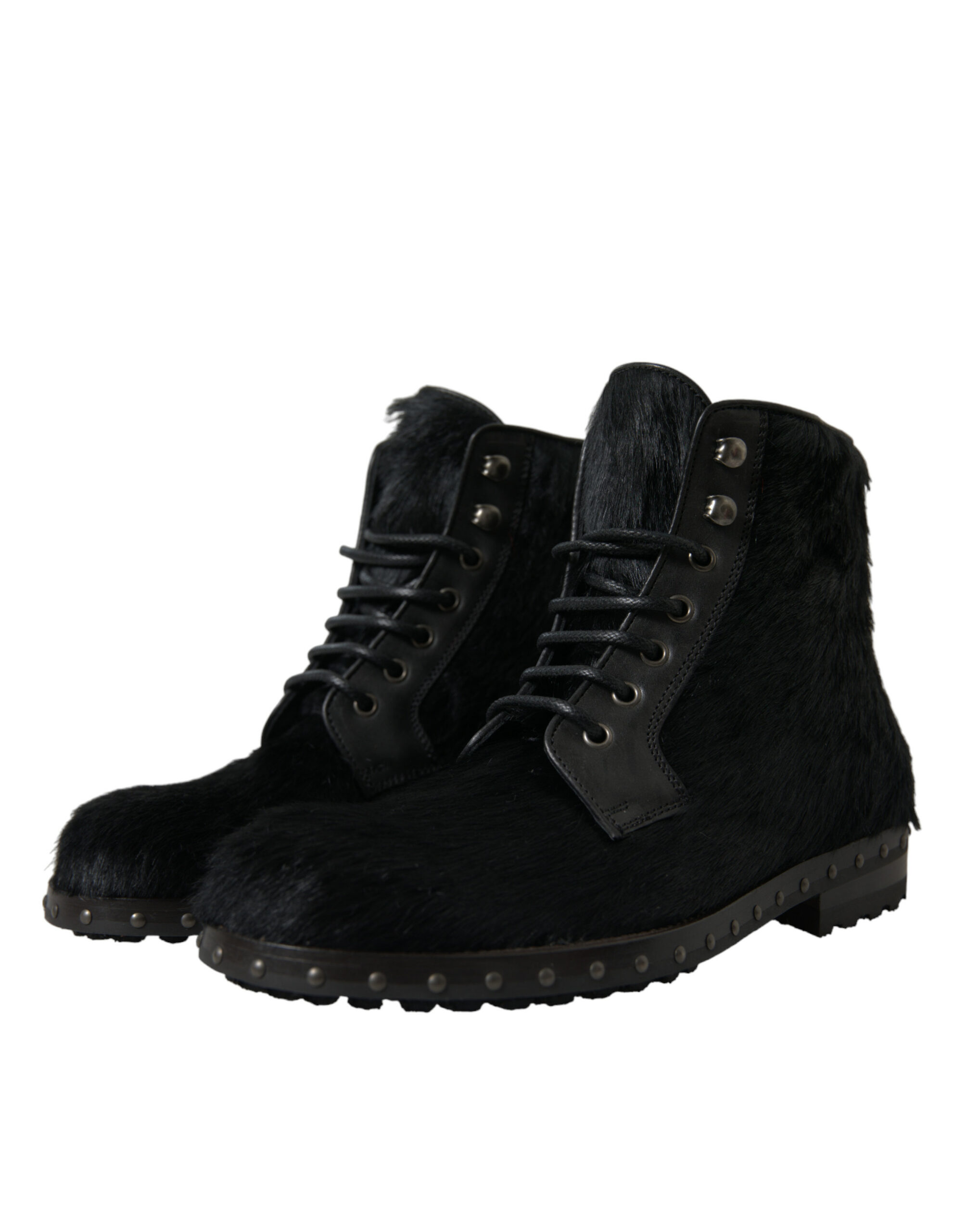 Leather Mid Calf Lace-up Boots with Rubber Sole