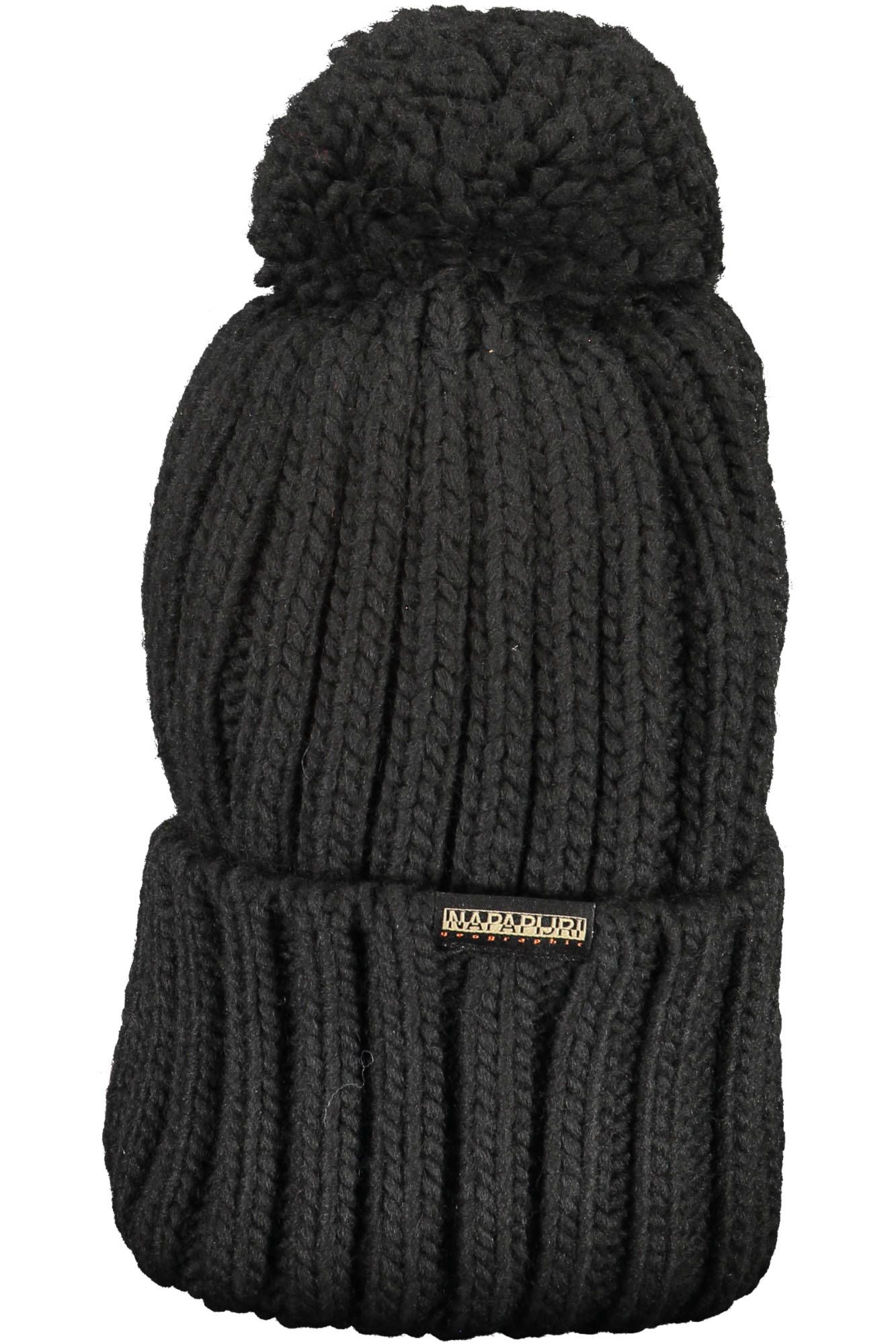 Black Wool Hat with Pompon and Embroidery