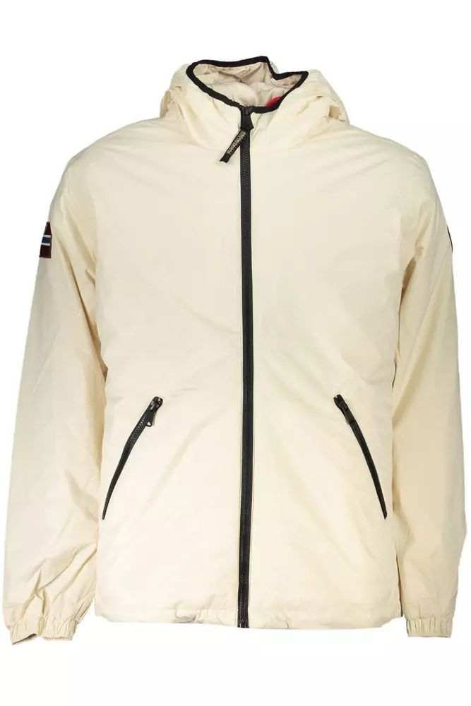 Pre-owned Napapijri Men's Recycled Polyamide Hooded Jacket With Multiple Pockets In White
