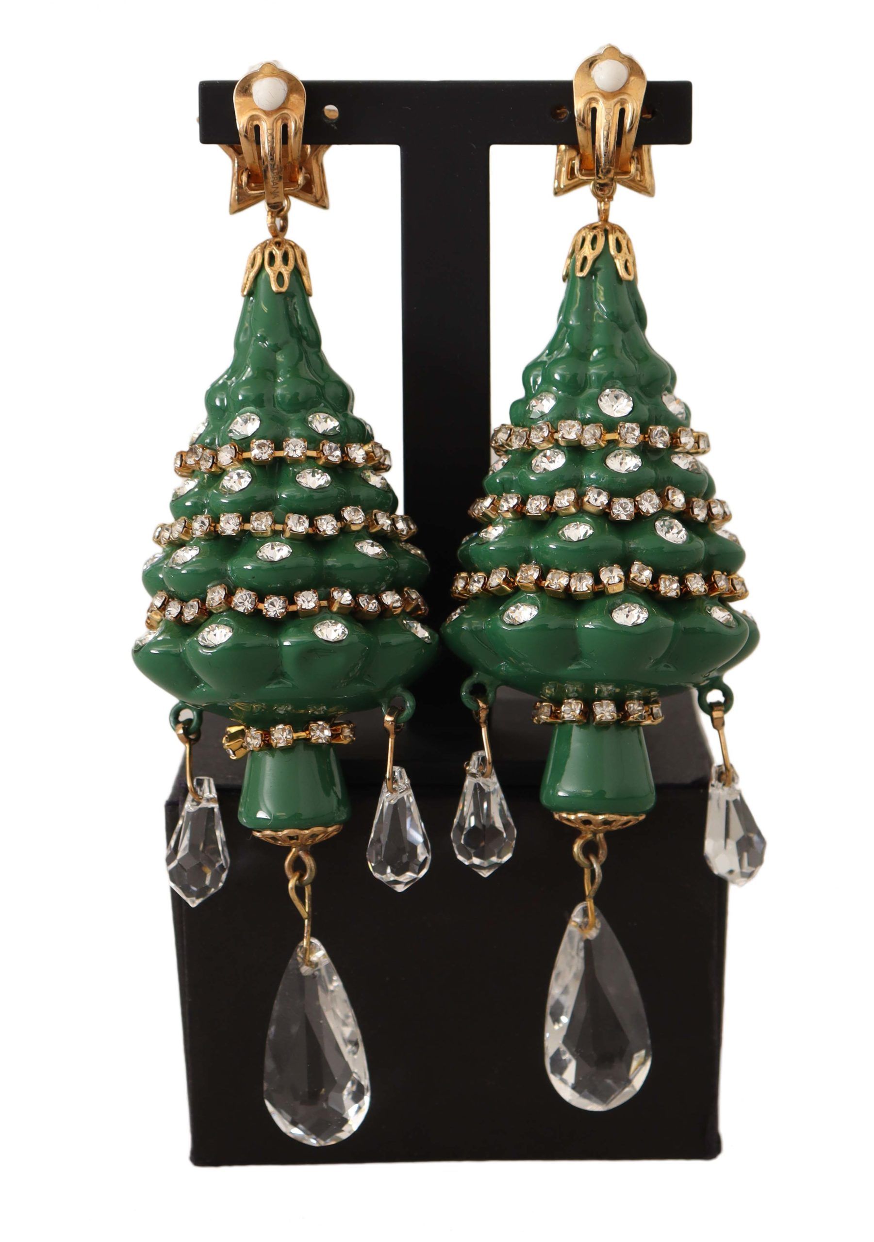 Crystal Christmas Tree Clip-On Earrings