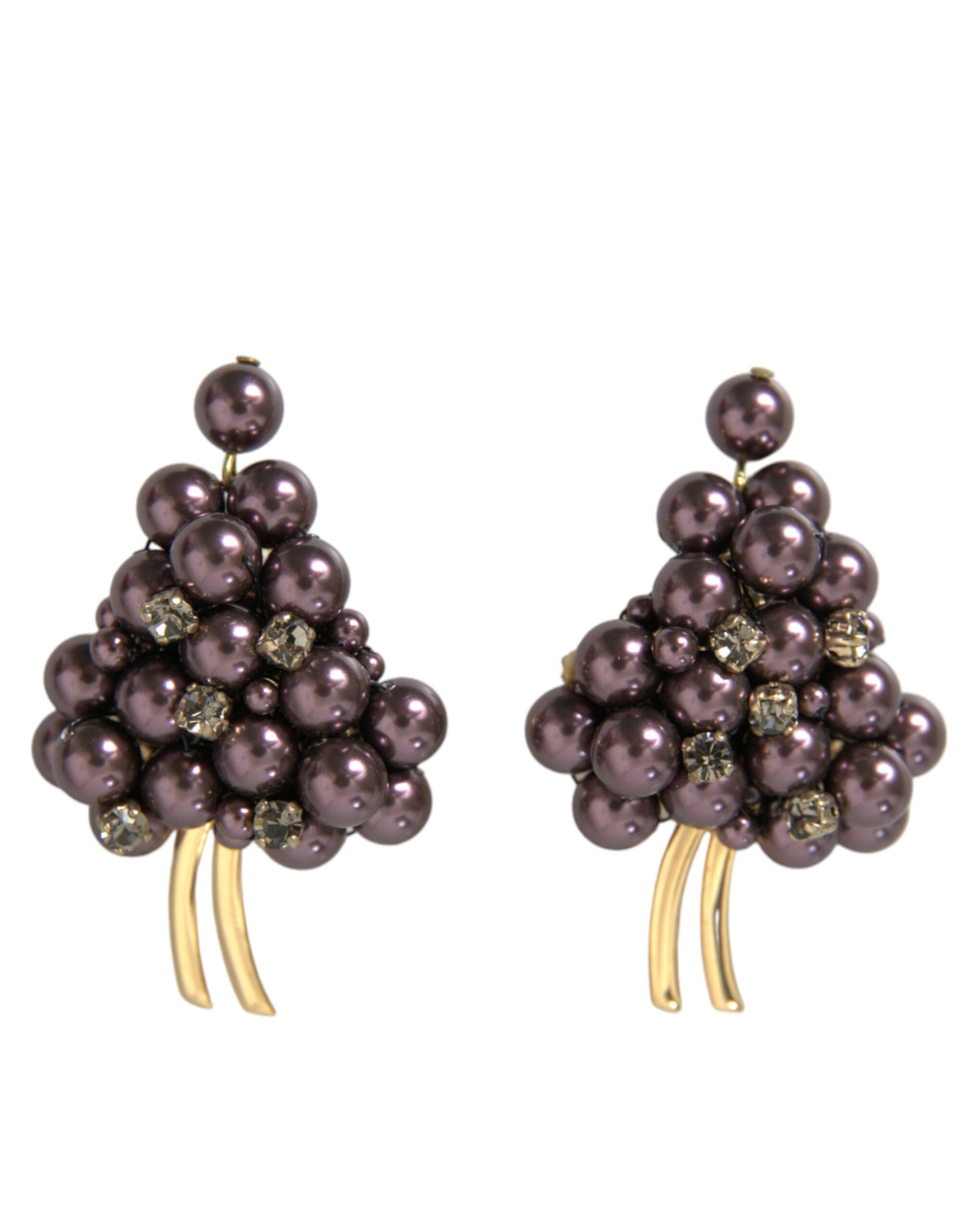 Gold Brass Grape Pearl Clip On Earrings