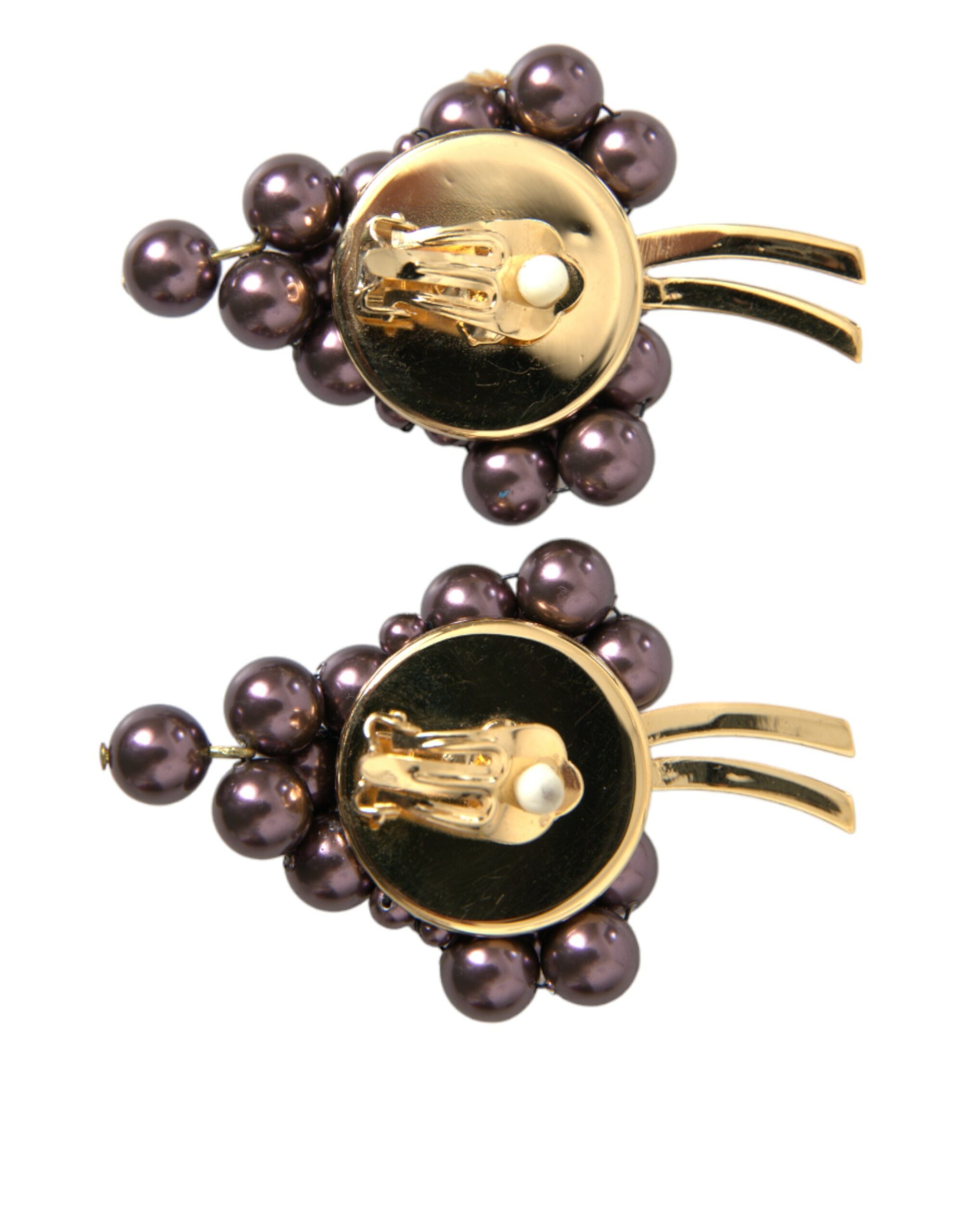 Gold Brass Grape Pearl Clip On Earrings