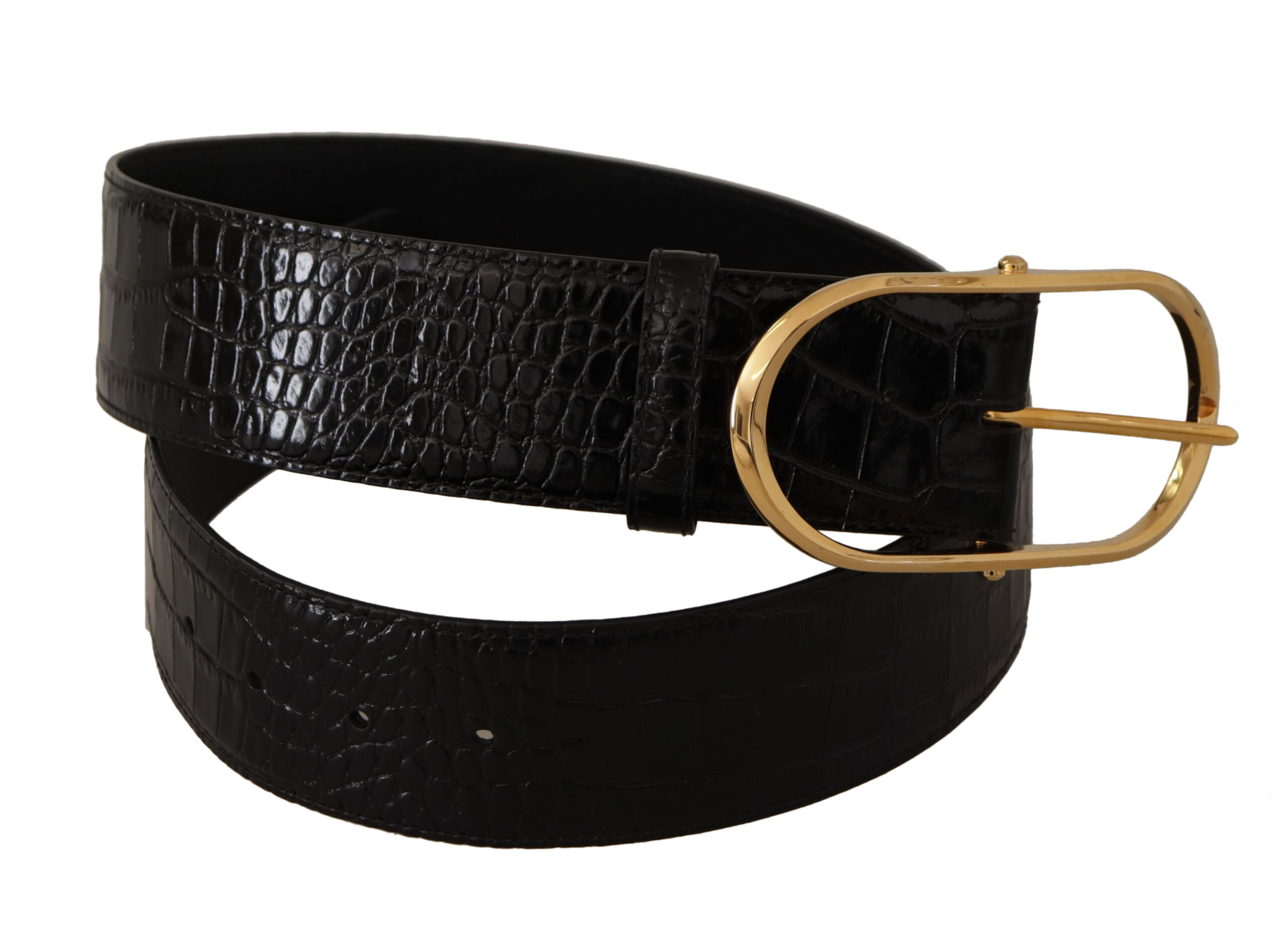 Embossed Leather Gold Tone Metal Buckle Belt