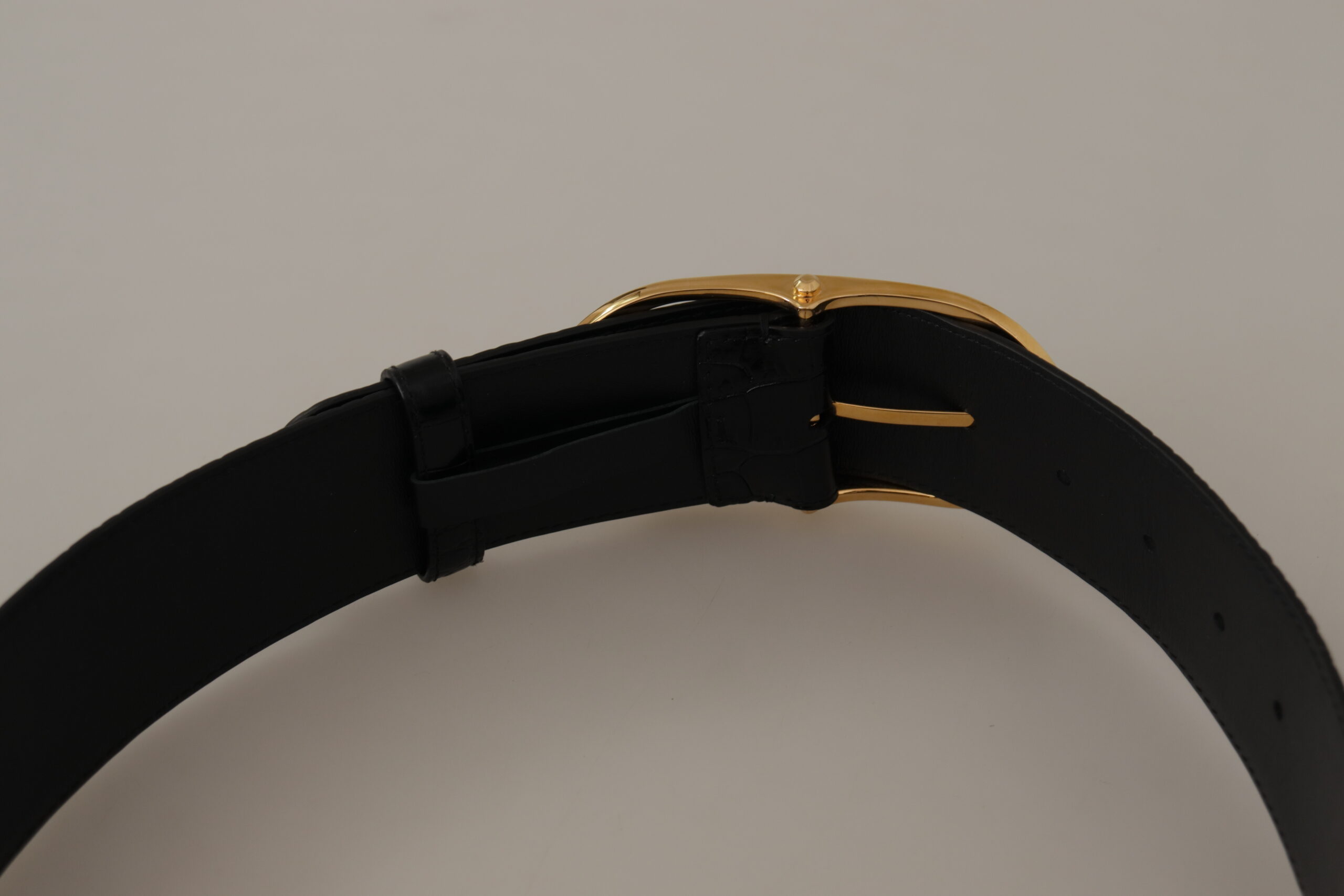 Embossed Leather Gold Tone Metal Buckle Belt