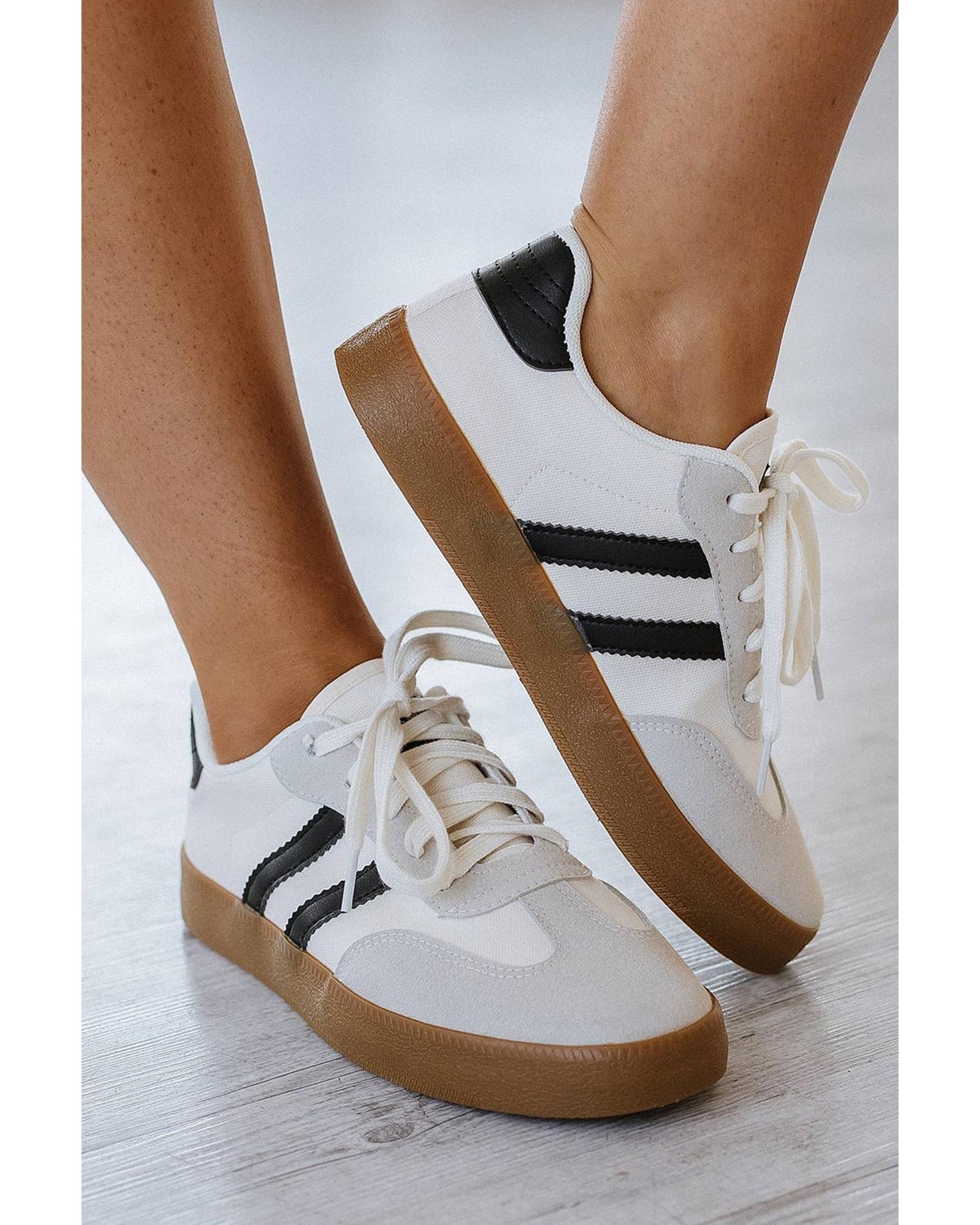 zakka Azura Exchange White Striped Lace-up Flat Sneakers Women