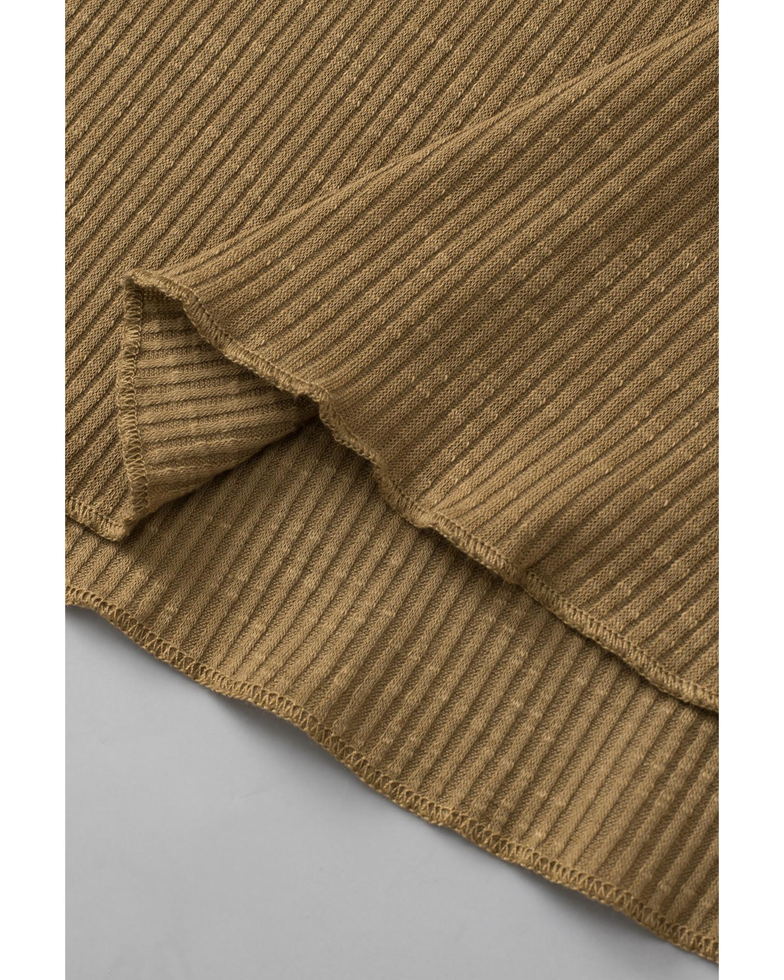 Azura Exchange Khaki Ribbed Patchwork Drop Shoulder Buttoned Neckline Blouse - Picture 34 of 48