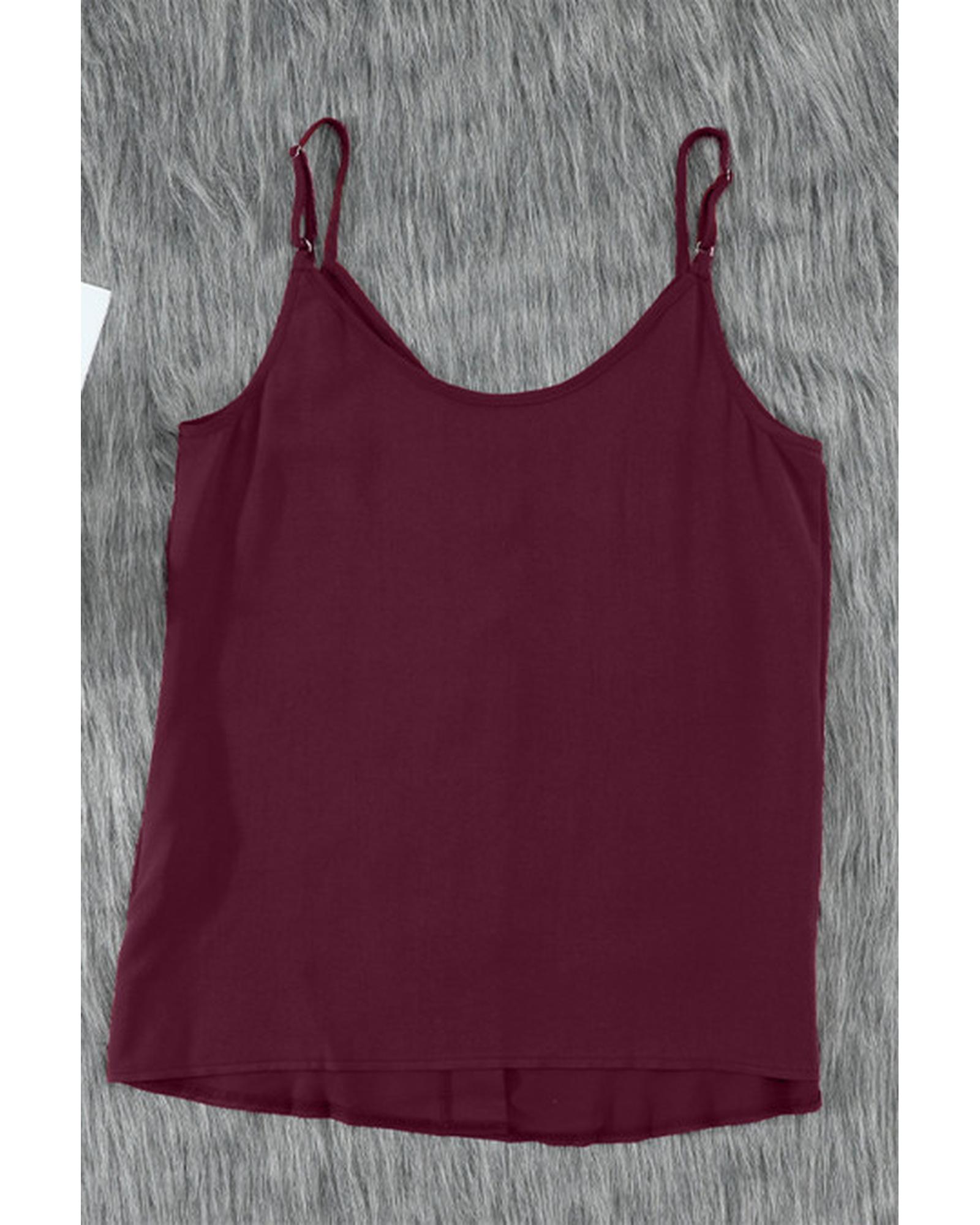 Women's Casual Loose Fit Button Down Sleeveless Tank Top - Burgundy  -  Tank