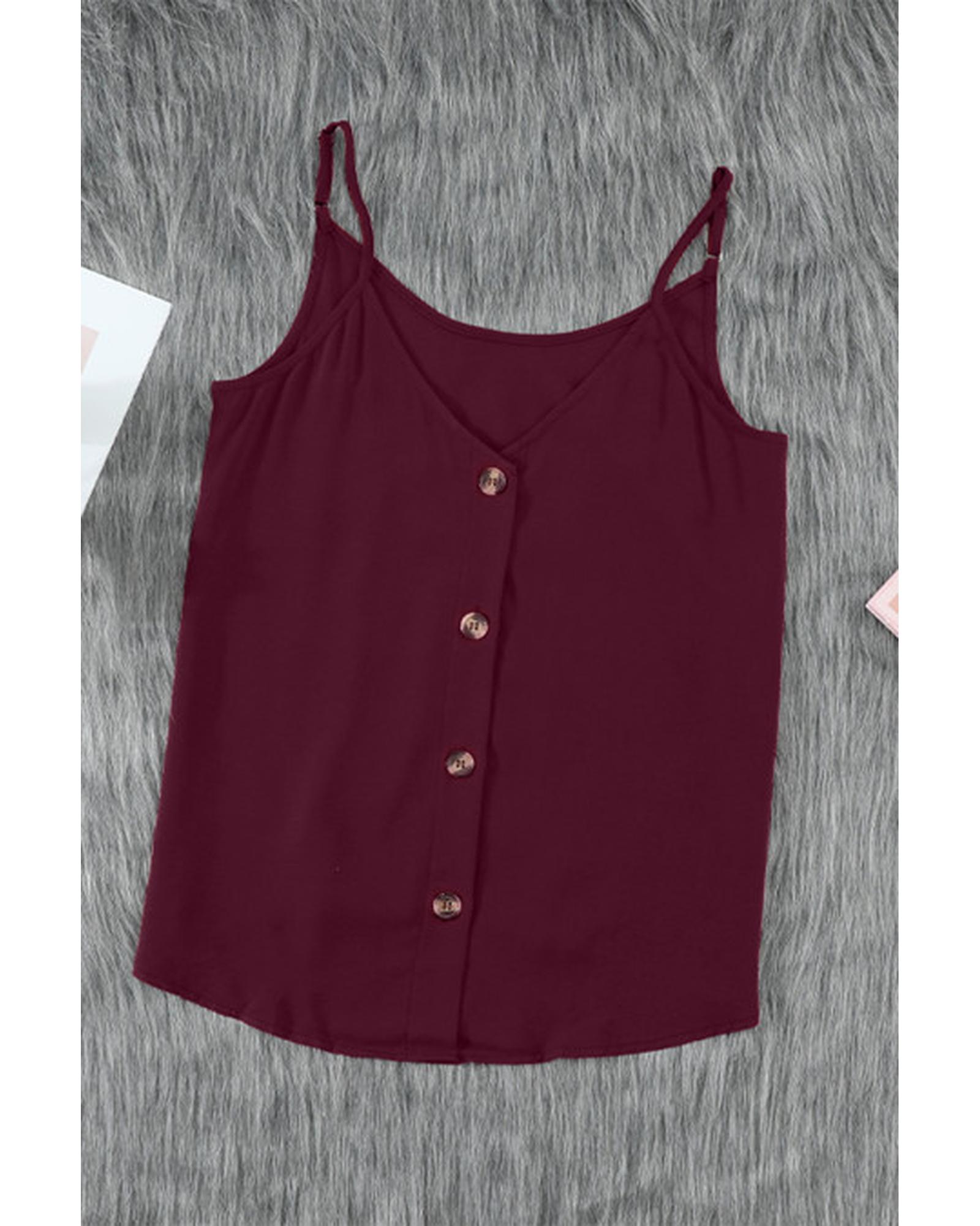 Women's Casual Loose Fit Button Down Sleeveless Tank Top - Burgundy  -  Tank