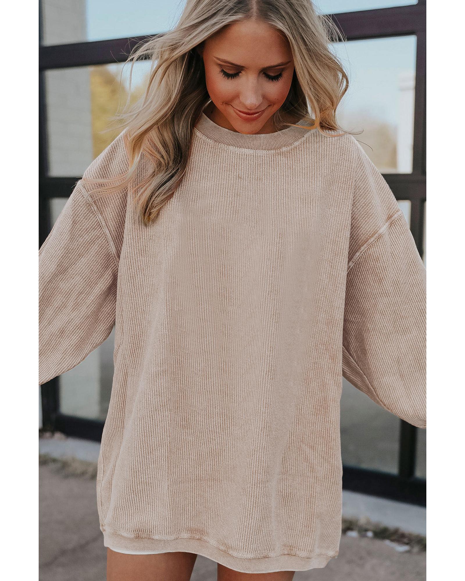 Apricot Ribbed Corded Oversized Sweatshirt  -  Sweatshirts & Hoodies -Size L