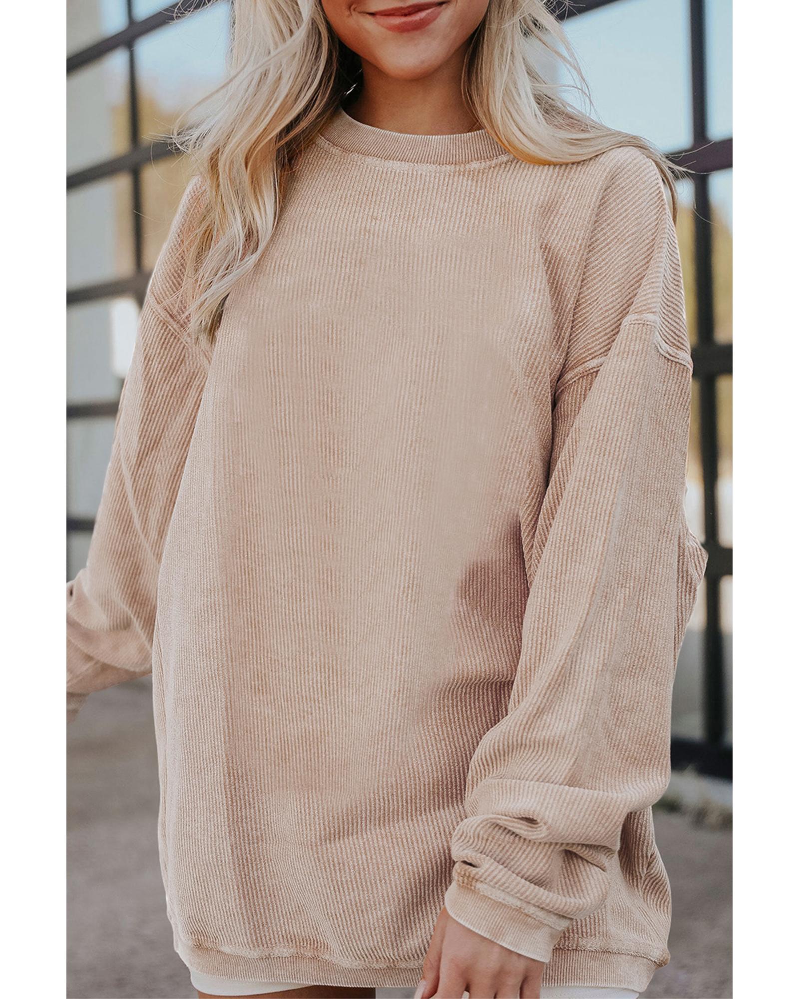 Apricot Ribbed Corded Oversized Sweatshirt  -  Sweatshirts & Hoodies -Size L