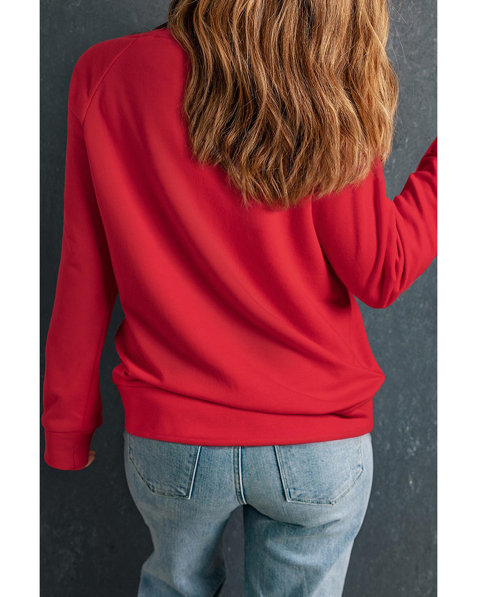 Red Bold Sequin Heart Crewneck Valentines Pullover Sweatshirt  -  Sweatshirts &