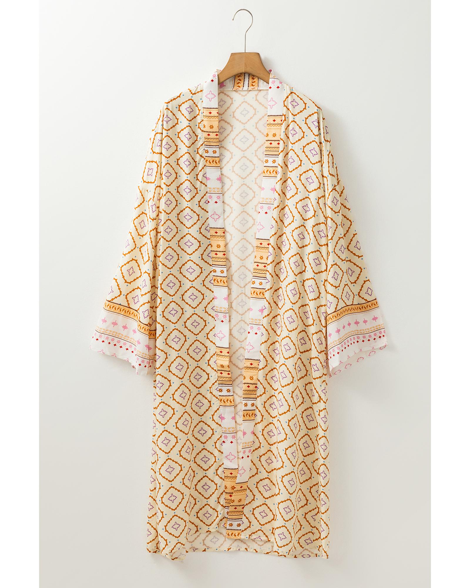 Azura Exchange Yellow Bohemian Geometric Printed Loose Sleeve Long Kimono Women - Foto 25 di 48