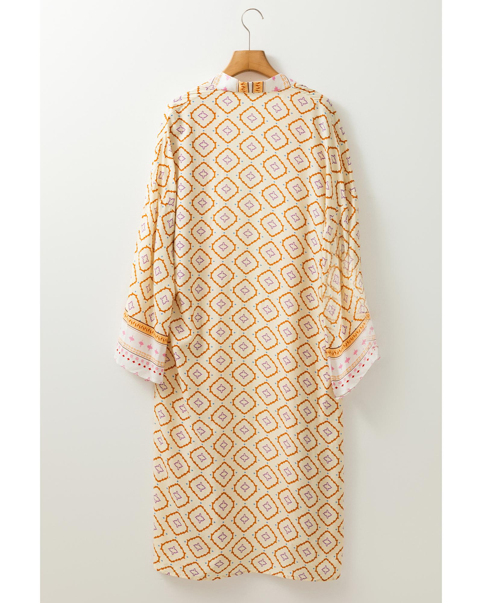 Azura Exchange Yellow Bohemian Geometric Printed Loose Sleeve Long Kimono Women - Foto 22 di 48