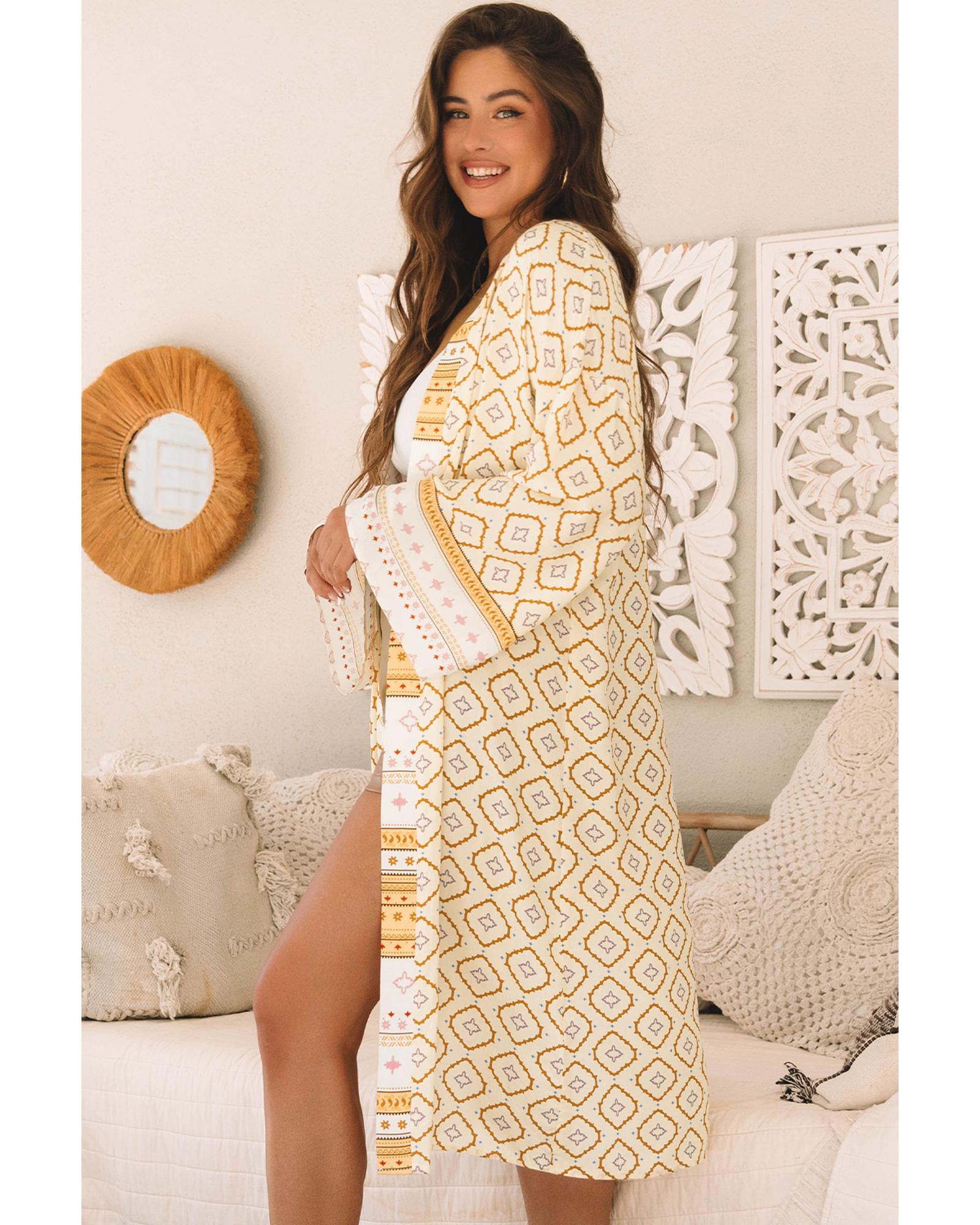 Azura Exchange Yellow Bohemian Geometric Printed Loose Sleeve Long Kimono Women - Foto 19 di 48
