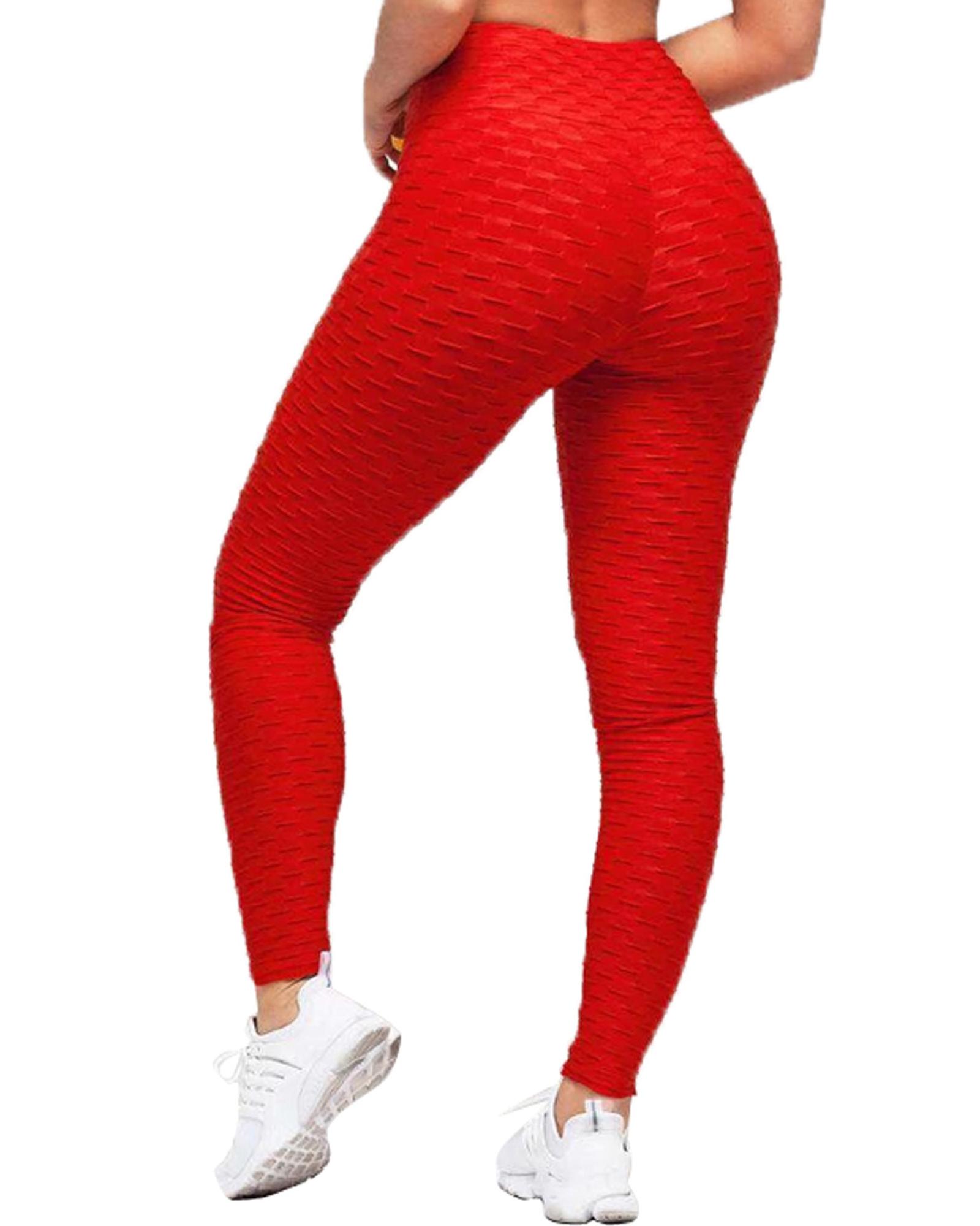 Womens High Waist Textured Leggings Red -Size XL