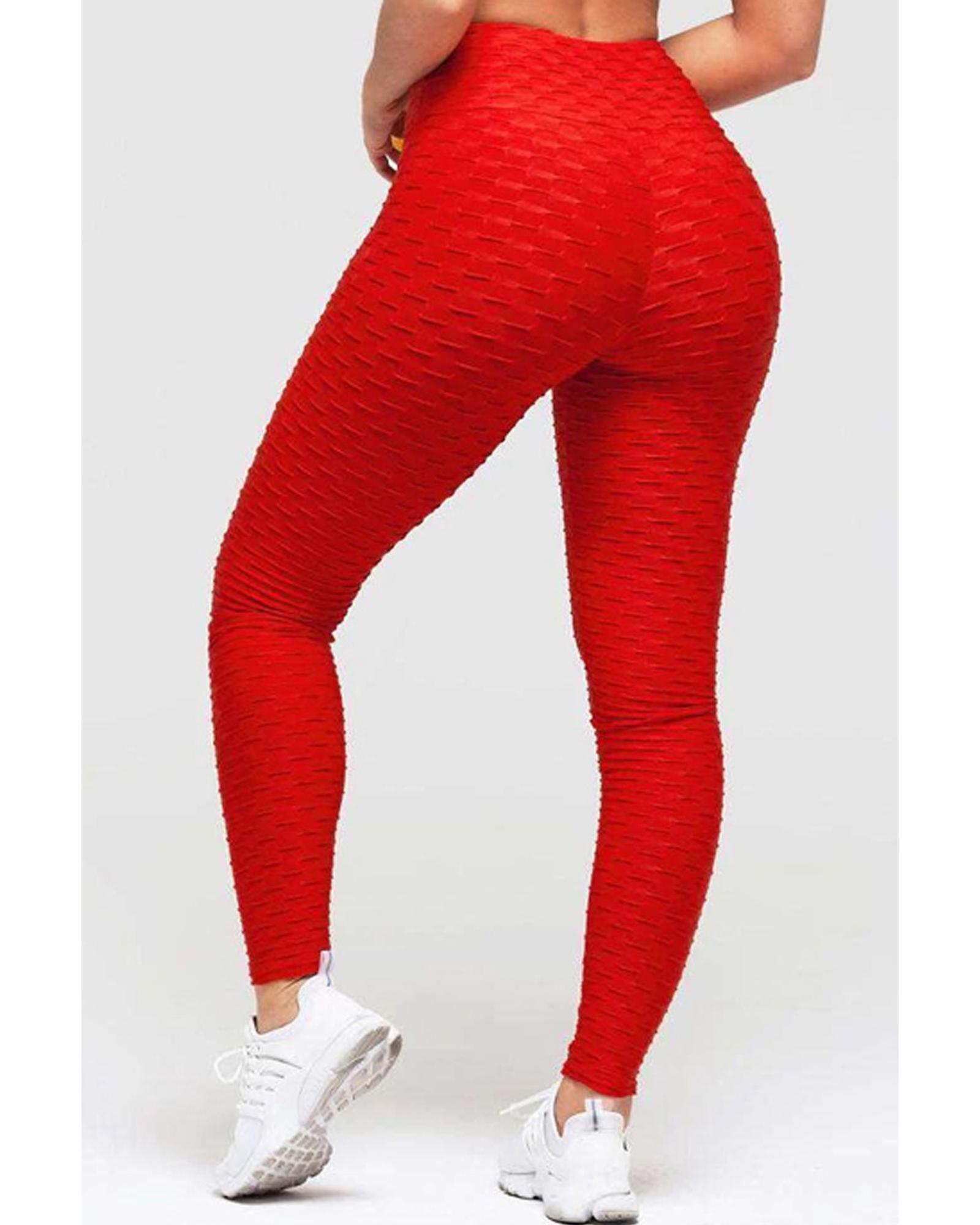 Womens High Waist Textured Leggings Red -Size XL