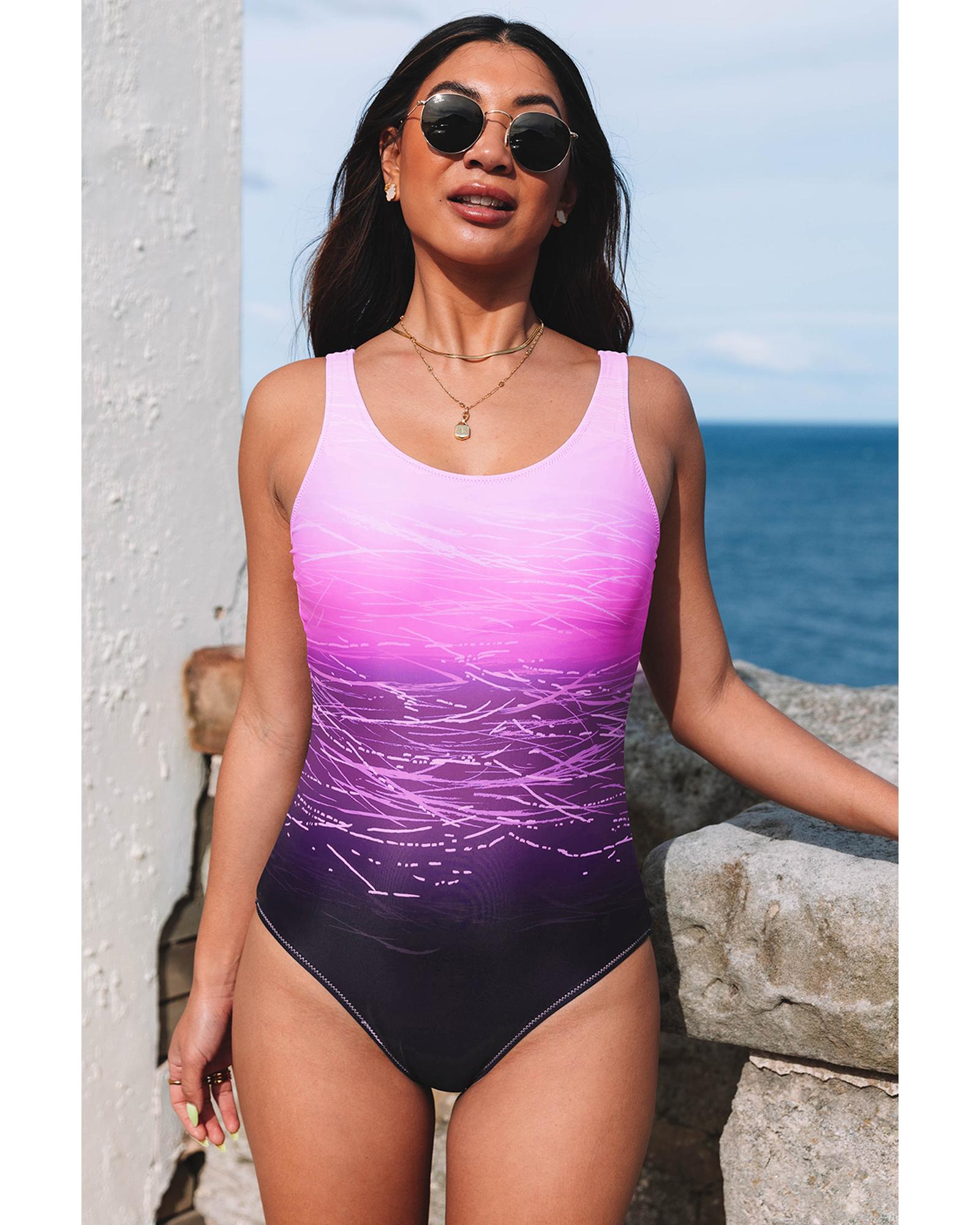 Azura Exchange Purple Gradient Criss Cross Back One Piece Swimsuit Women - Picture 44 of 48