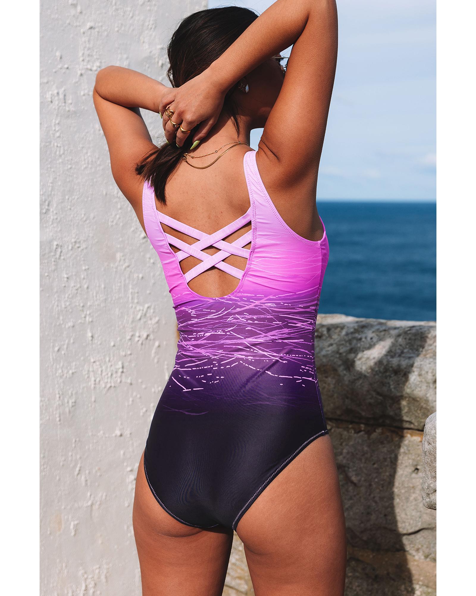 Azura Exchange Purple Gradient Criss Cross Back One Piece Swimsuit Women - Picture 24 of 48