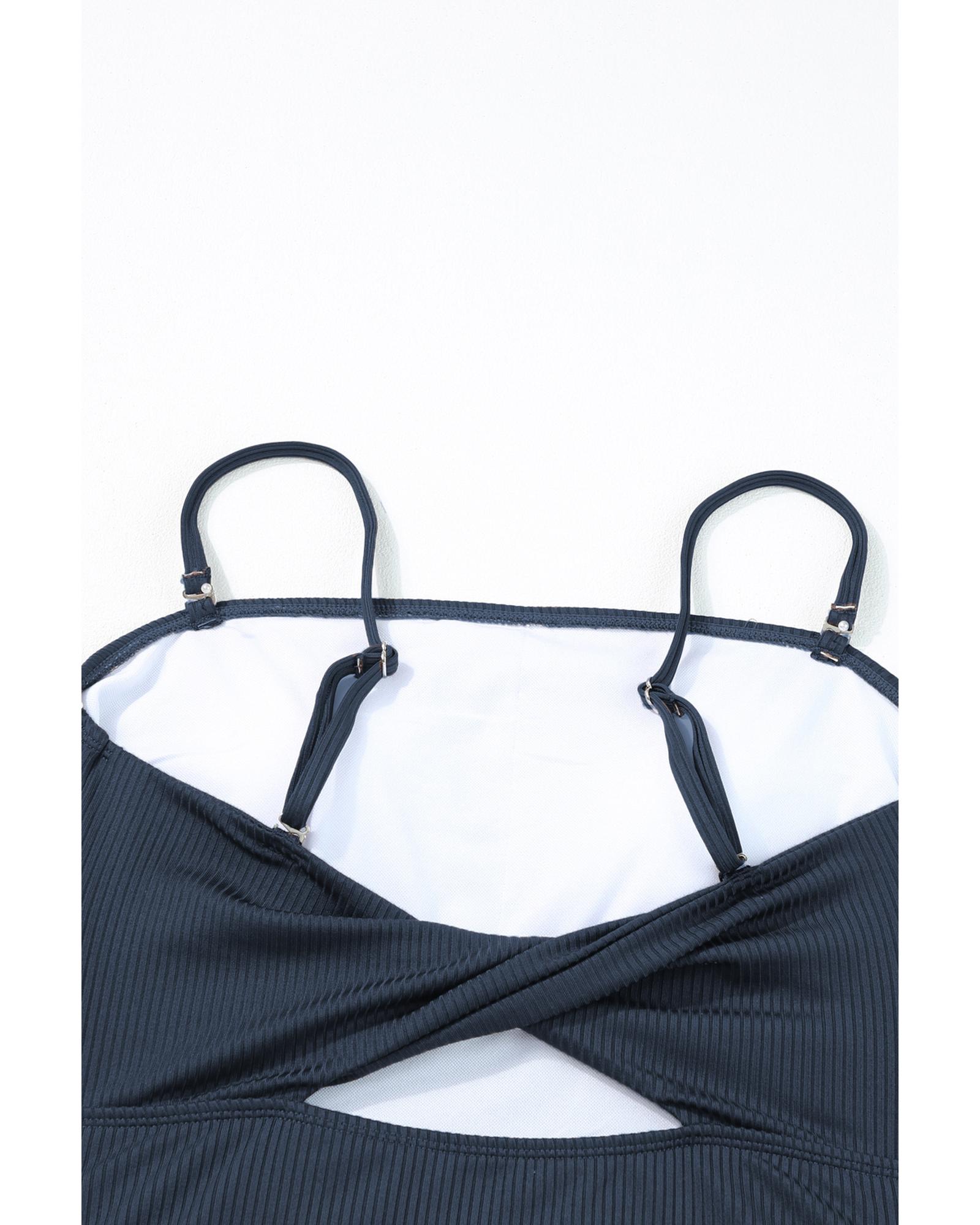 Azura Exchange Navy Blue Ribbed Drawstring Sides Cutout One Piece Swimsuit Women - Picture 49 of 63