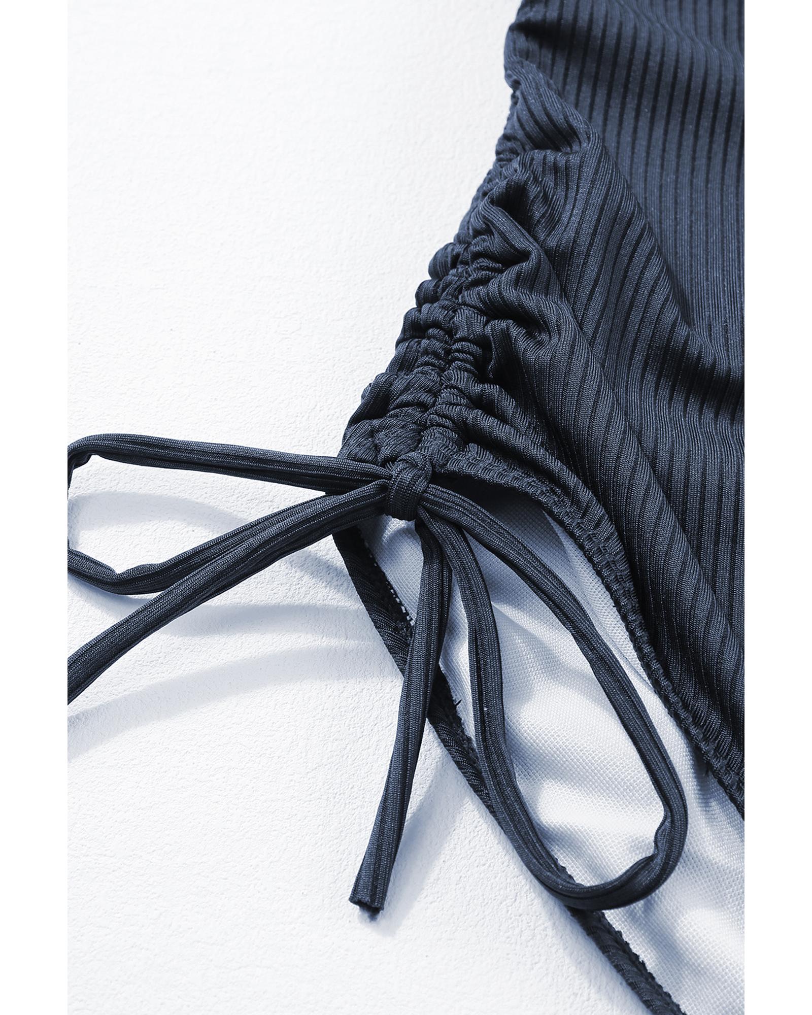 Azura Exchange Navy Blue Ribbed Drawstring Sides Cutout One Piece Swimsuit Women - Picture 50 of 63