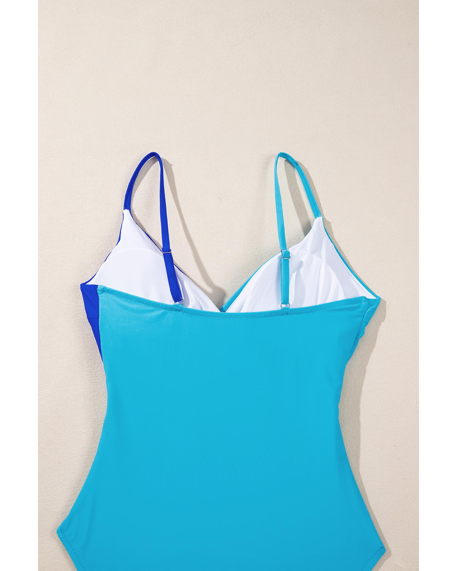 Light Blue Crossover Colorblock Cutout One Piece Swimsuit  -  Swimwear -Size XL