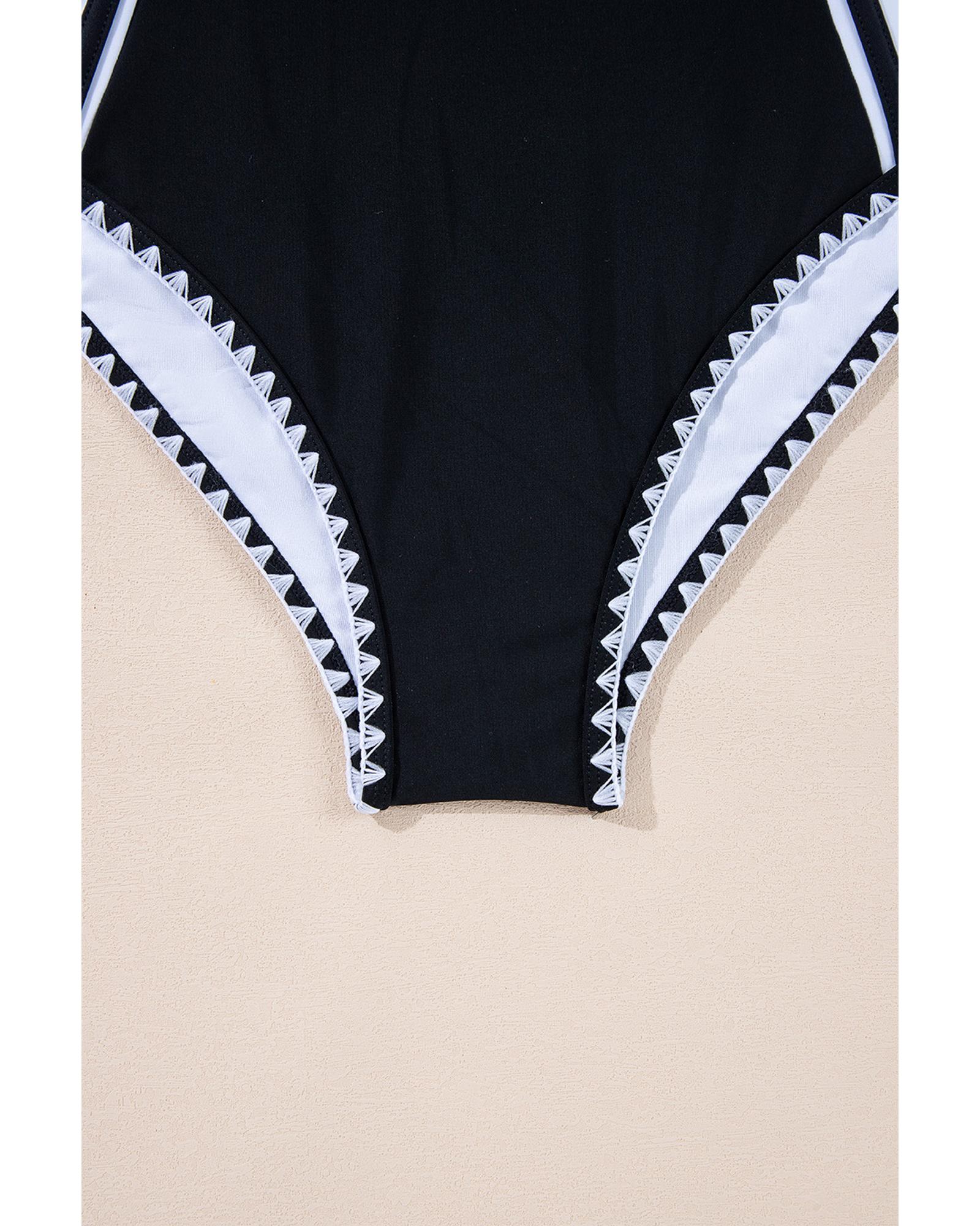 Azura Exchange Black Color Block Ric Rac Trim U Neck One Piece Swimsuit Women - Afbeelding 32 van 48