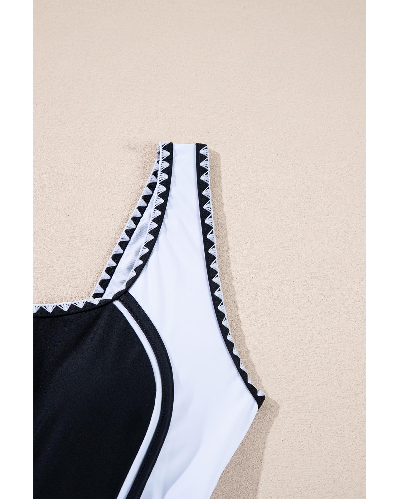Azura Exchange Black Color Block Ric Rac Trim U Neck One Piece Swimsuit Women - Afbeelding 22 van 48
