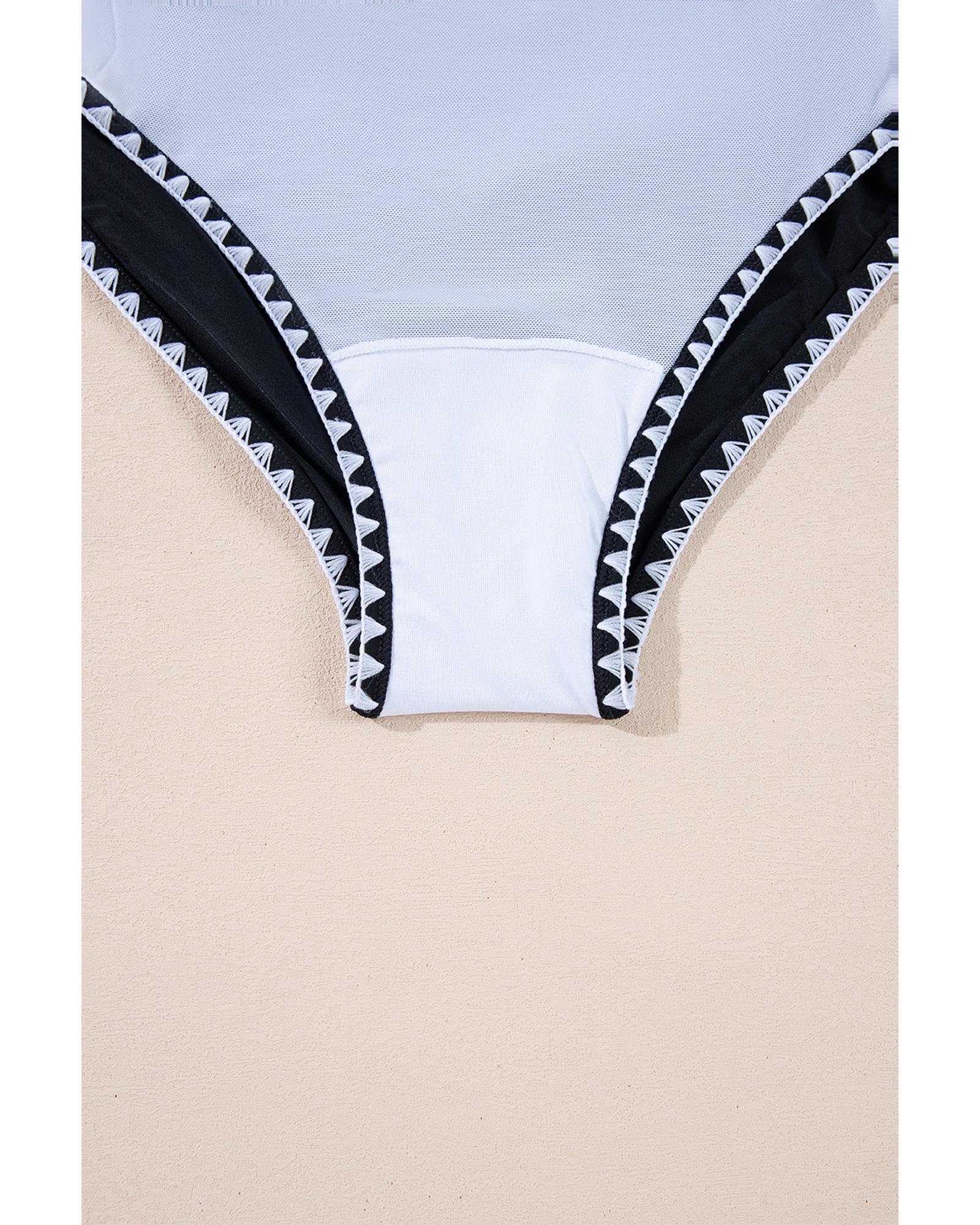 Azura Exchange Black Color Block Ric Rac Trim U Neck One Piece Swimsuit Women - Afbeelding 21 van 48