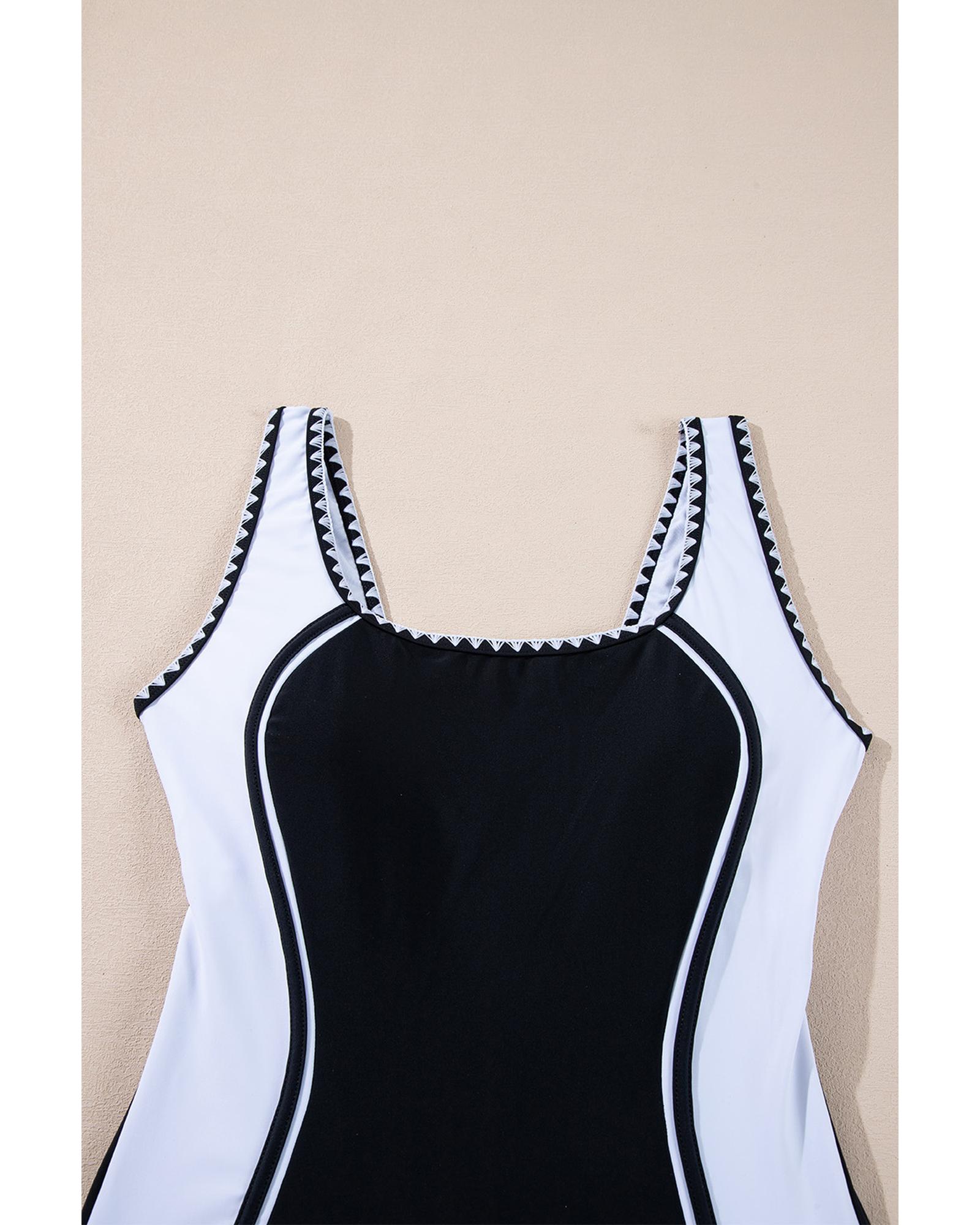 Azura Exchange Black Color Block Ric Rac Trim U Neck One Piece Swimsuit Women - Afbeelding 47 van 48