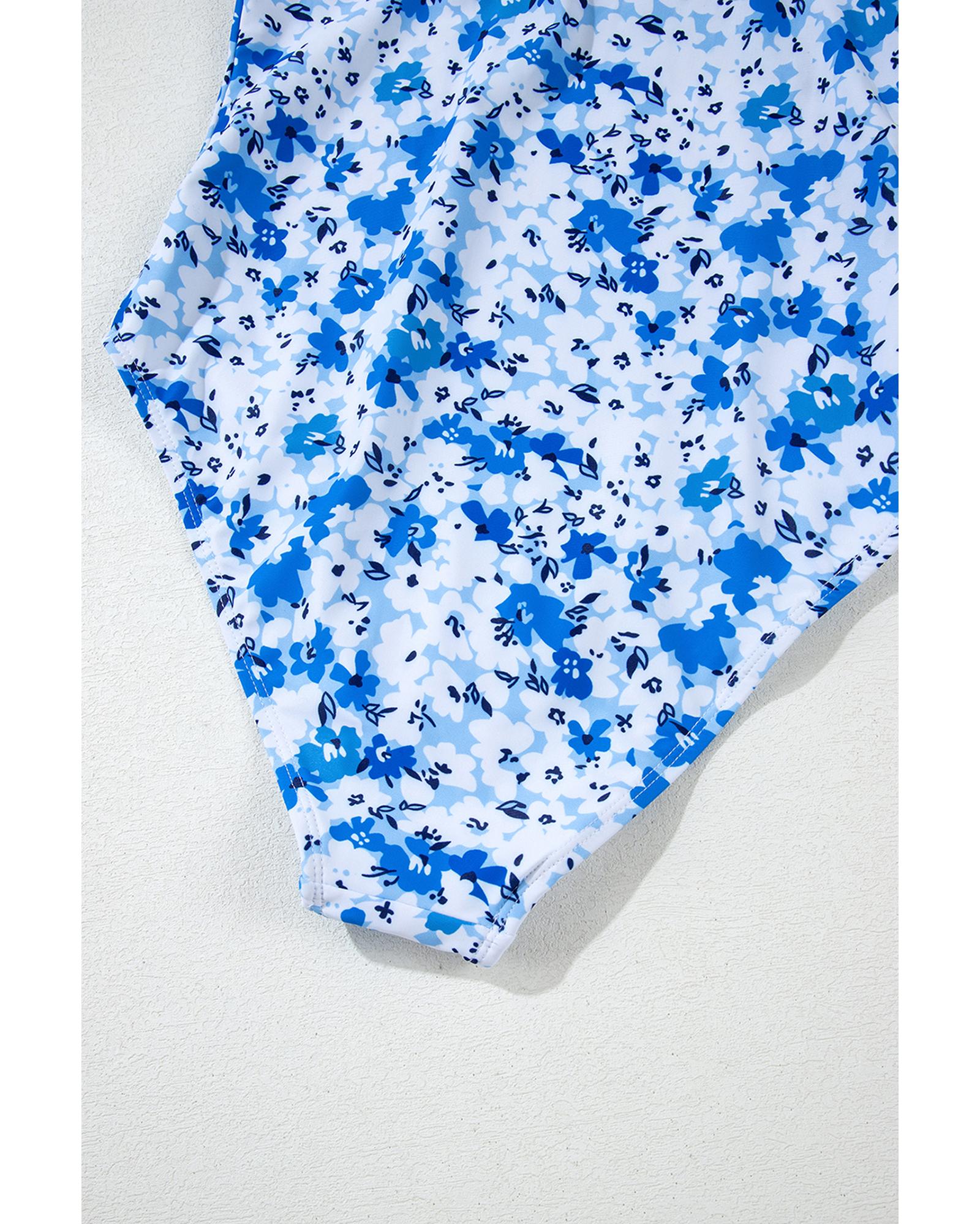 Azura Exchange Blue Floral Ruffled Strap Lace-up Hollow Out One Piece Swimsuit - Picture 39 of 51