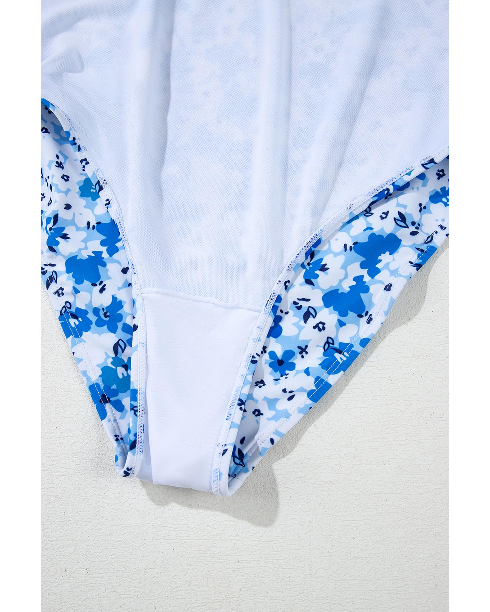 Azura Exchange Blue Floral Ruffled Strap Lace-up Hollow Out One Piece Swimsuit - Picture 35 of 51