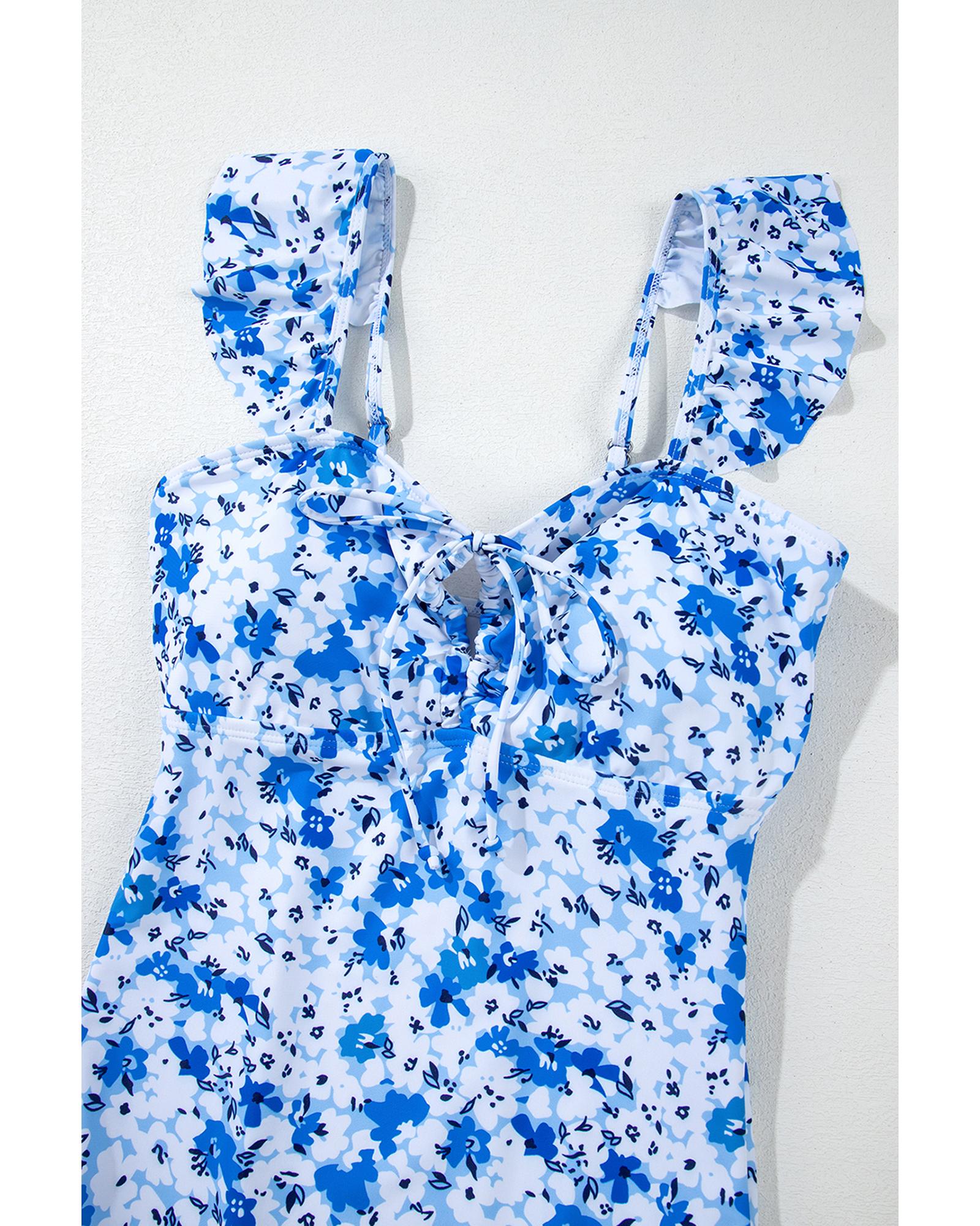 Azura Exchange Blue Floral Ruffled Strap Lace-up Hollow Out One Piece Swimsuit - Picture 36 of 51